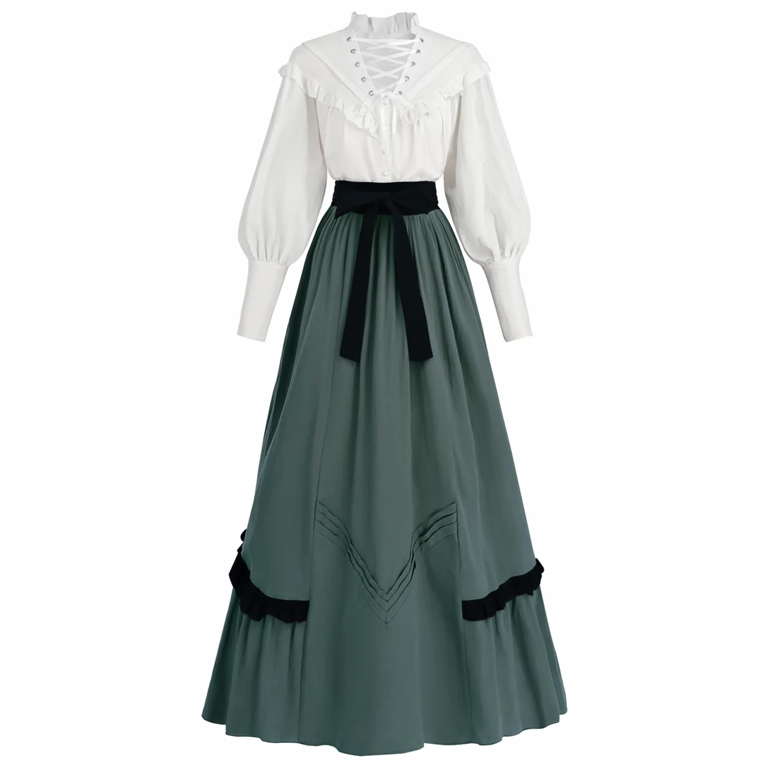 Fiamll Vestido victoriano para mujer, disfraz renacentista, blusa eduardiana, falda renacentista, vestidos de fiesta