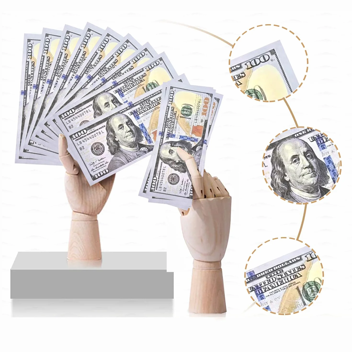 AMJKEJI 100 Piezas Billetes Falsos Tamaño Original Dólares, Copy Billetes Dolar Falsos 100$ Dinero Juguete para Caja Registradora Niño, Juego de rol, Películas, Anuncios Publicitarios
