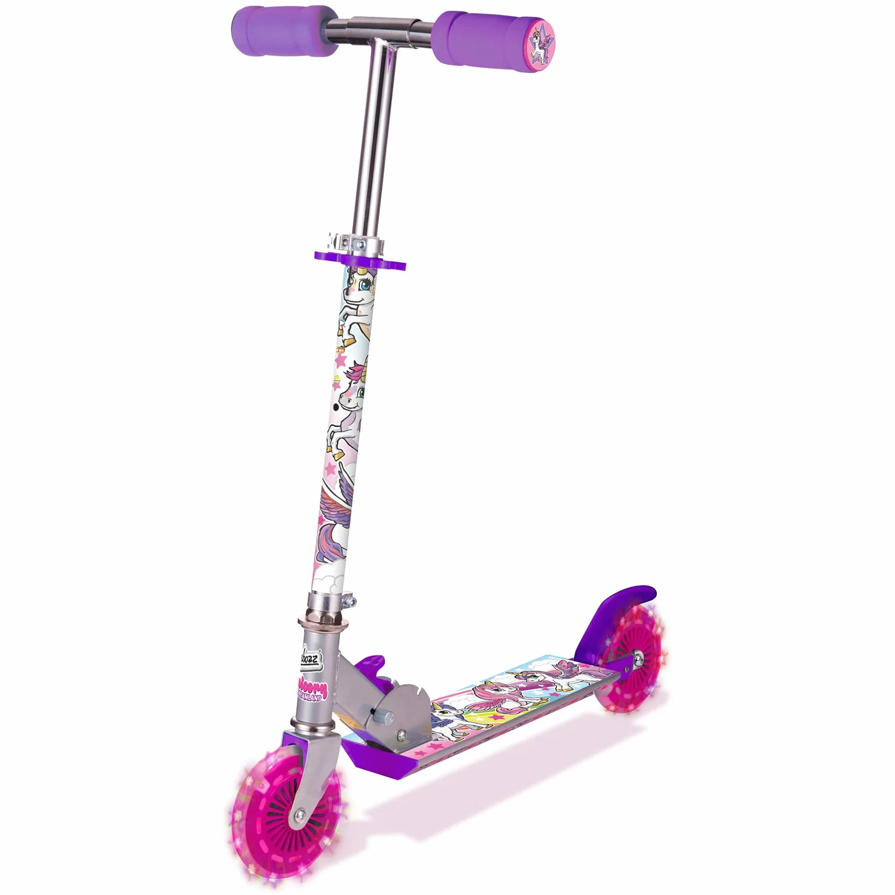 Ozbozz SV13988 Unicorn Scooter con 2 Ruedas iluminadas, 4-11 años, manillar ajustable, Multicolor