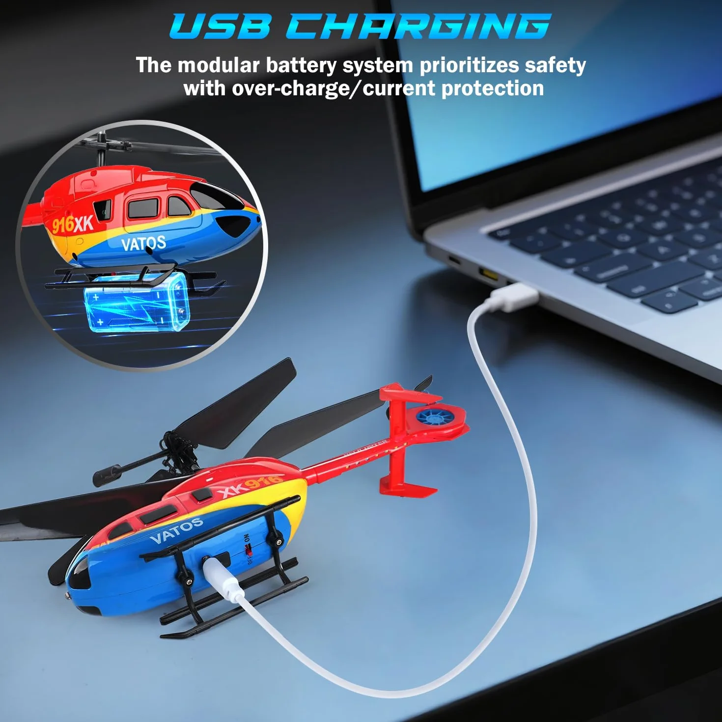 VATOS Helicóptero teledirigido, 2.4GHz Altitud Birdy RC Helicópteros con giroscopio y luz LED, una tecla de despegue y Aterrizaje, 3.5 CH RC Aviones de Juguete para niños Adultos Principiantes