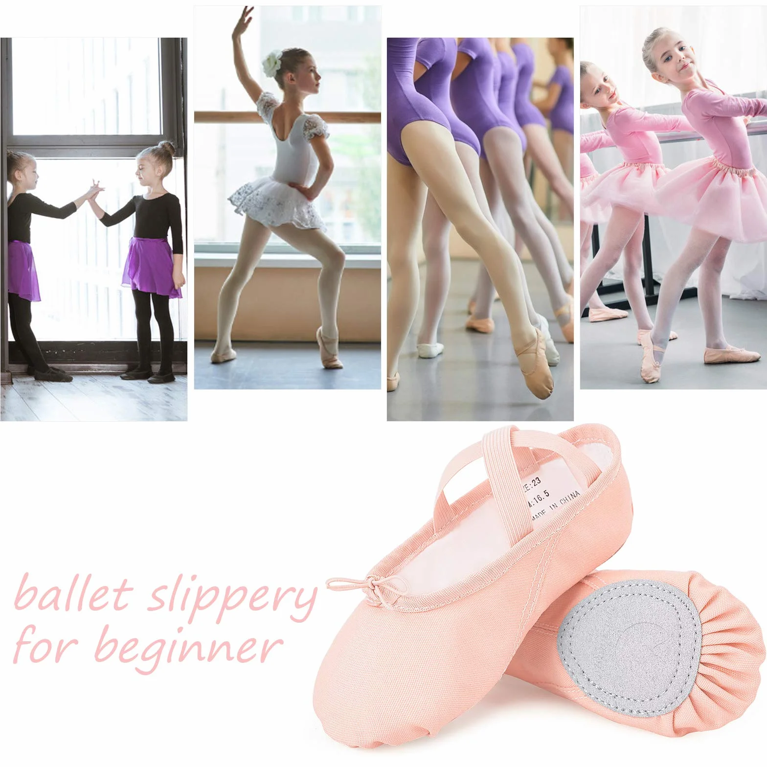 Zapatillas de Ballet Danza Canvas para Niña y Mujer Suela Partida de Cuero Tallas 22-44