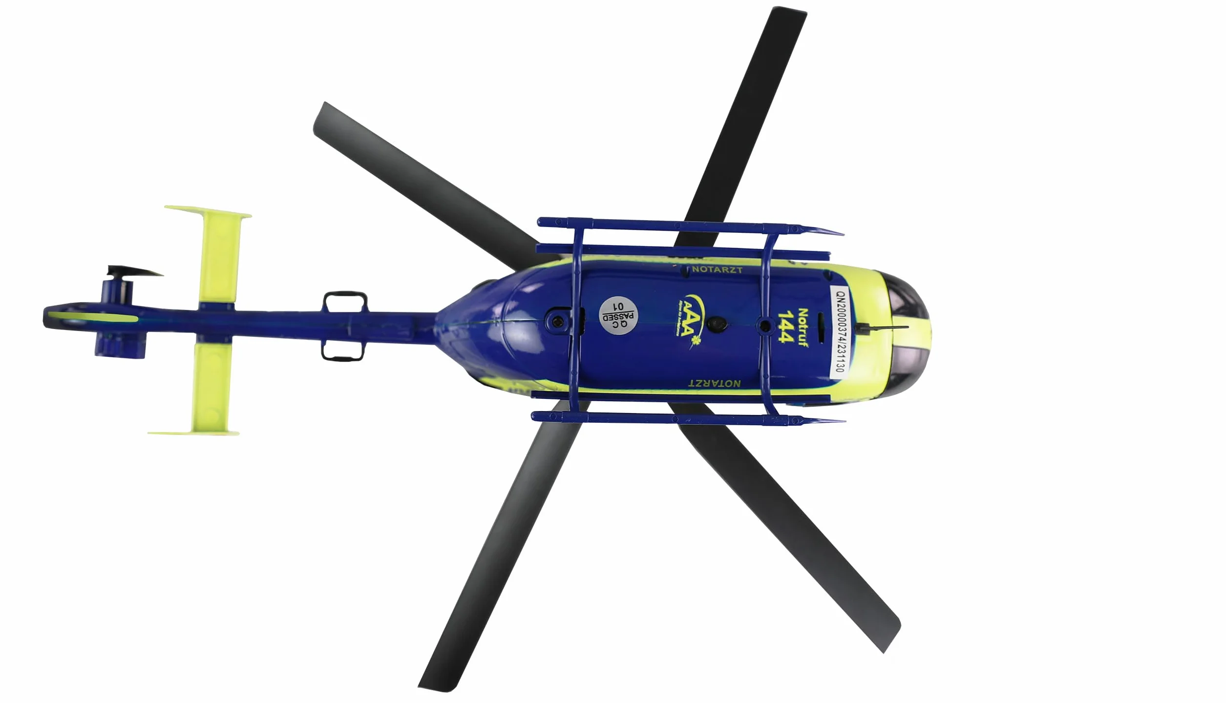 Amewi AFX-135 Alpine Air Ambulance Helicóptero de 4 Canales 6G RTF Amarillo neón Azul