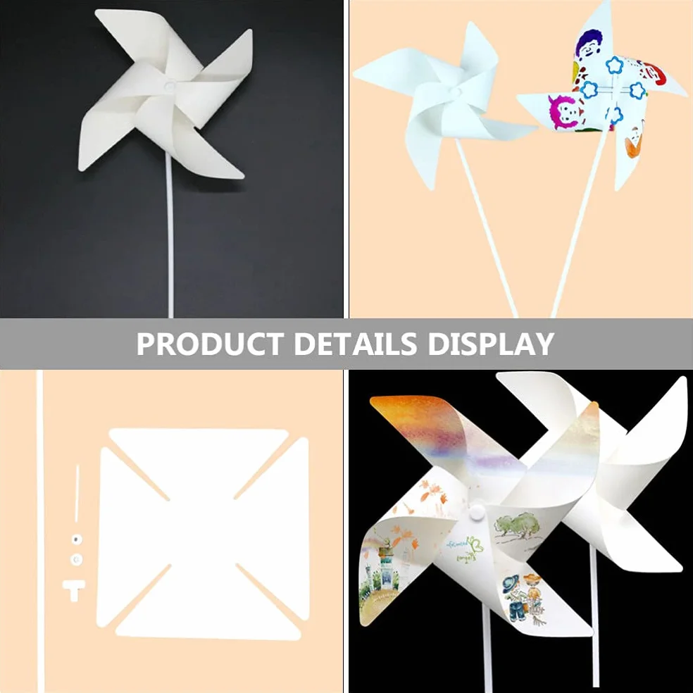 TOYANDONA 24 piezas para hacer tus propios molinos de viento, bricolaje, pintura, manualidades, molinete en blanco, juguete para la escuela, trabajo, manualidades en casa