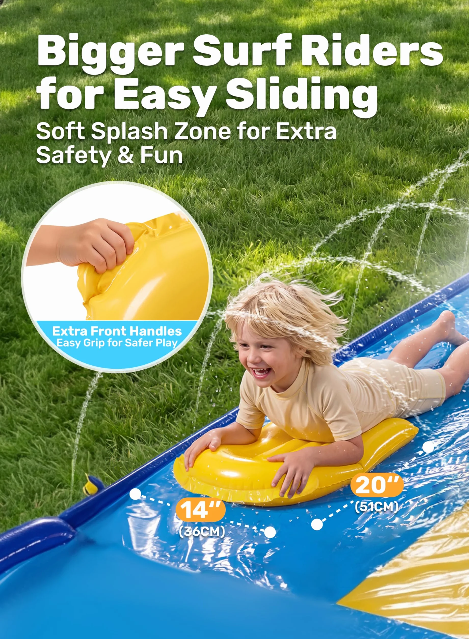 Sloosh 18ft/548cm Tobogán Triple con 3 Tablas, tobogán acuático para césped con rociador para niños y Adultos, Juguete de Verano para diversión al Aire Libre