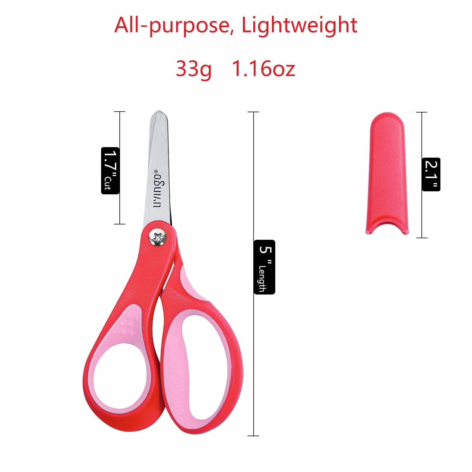 LIVINGO Tijeras para zurdos, 12,7 cm, punta roma, acero inoxidable, tijeras de seguridad para niños, niños pequeños, aulas, papel de manualidades, amarillo, rosa, azul, paquete de 3