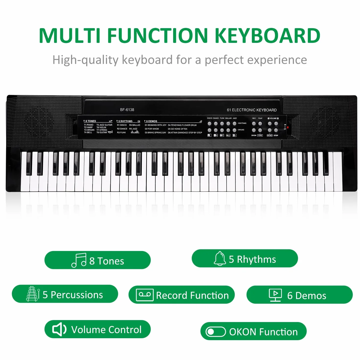 Piano Teclado de 61 Teclas para Niños, Teclado Musical con Micrófono, Piano Electrónico Portátil para la Enseñanza, Juguete Regalo para Principiantes Niños y Niñas de 3 a 12 Años, Altavoces Integrados