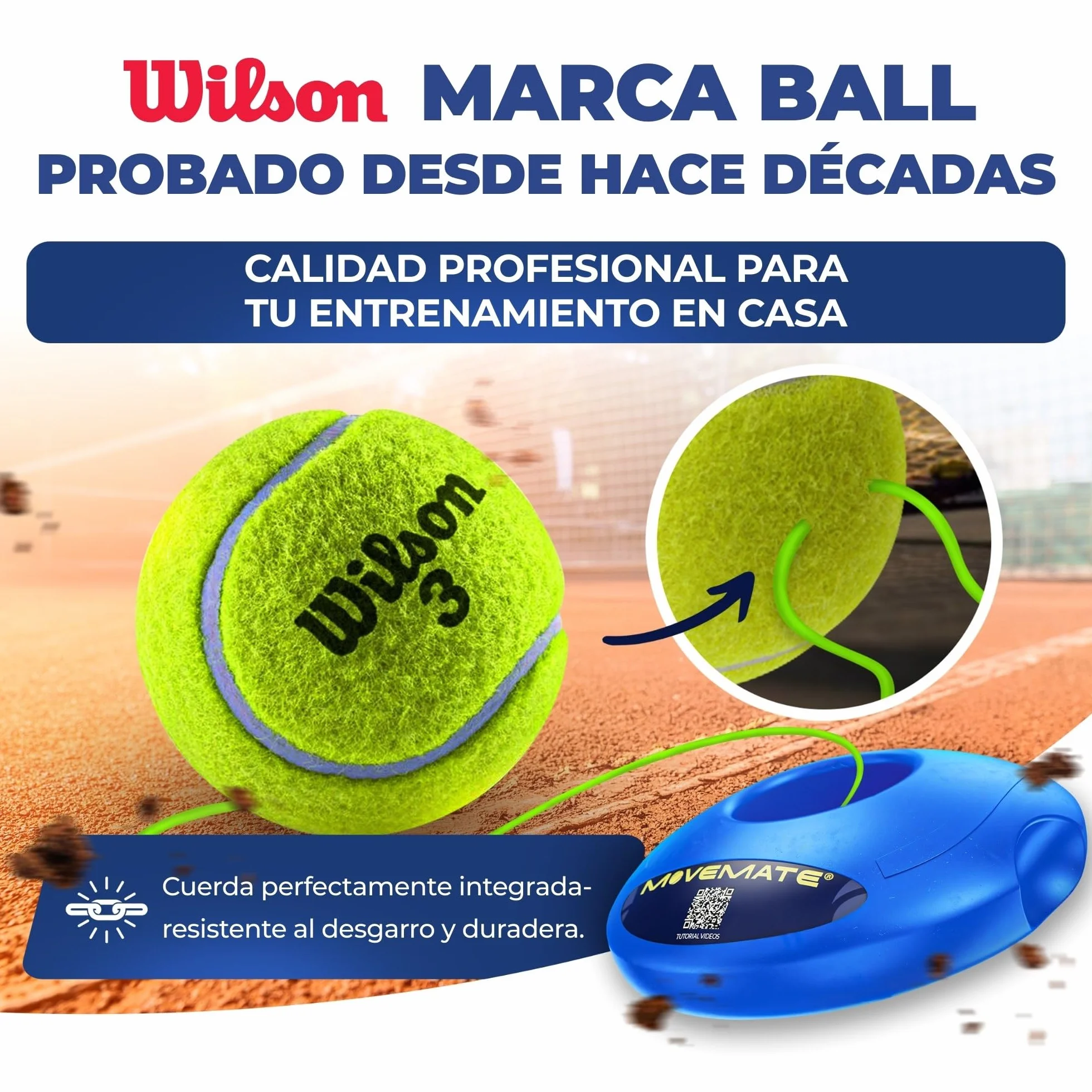 MOVEMATE Dispositivo de Entrenamiento de Pádel/Tenis con Pelota Wilson® | Equipamiento Deportivo para Exteriores