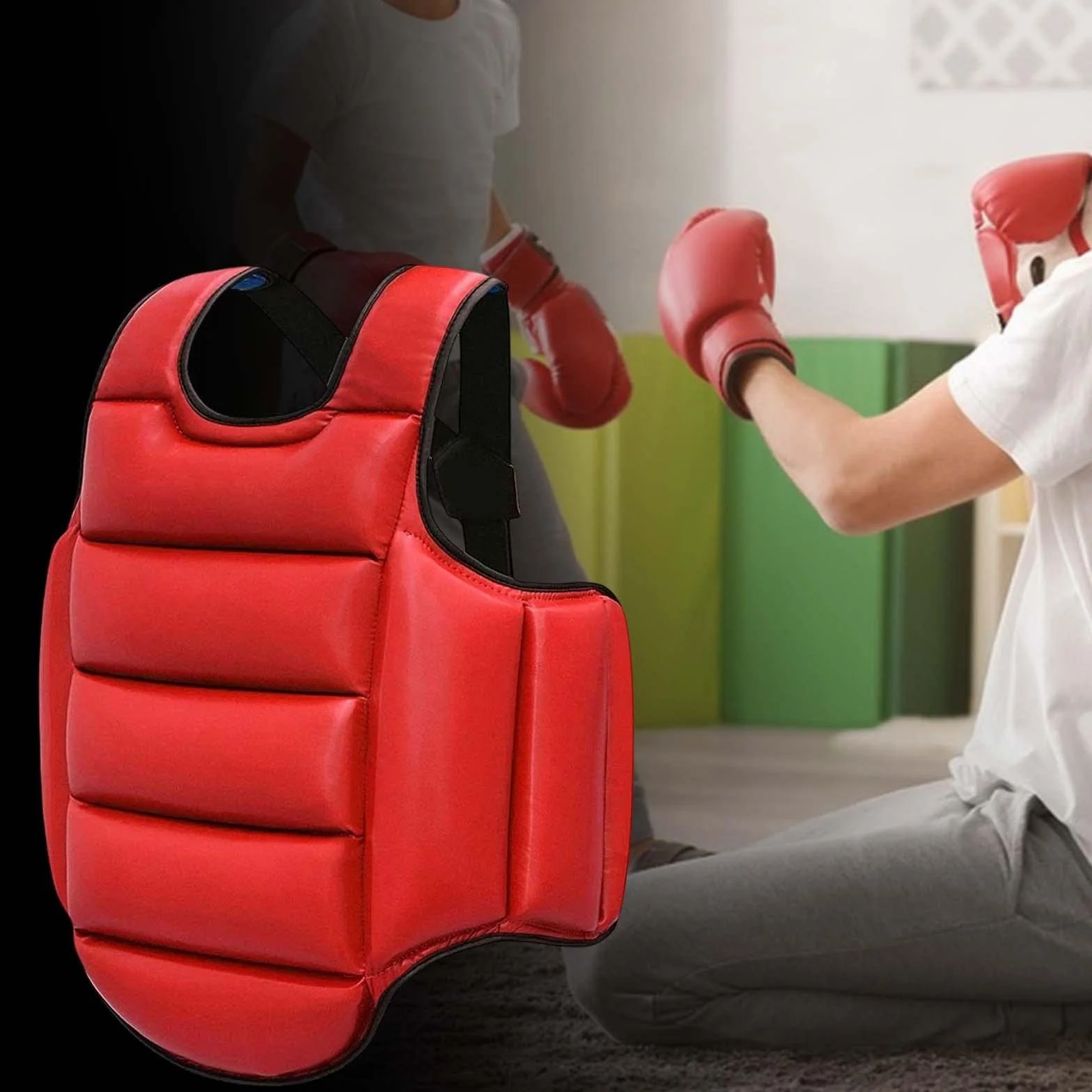 Chaleco Protector de Karate Reversible Ajustable, Escudo de Pecho para Taekwondo Boxeo, Rojo Azul M