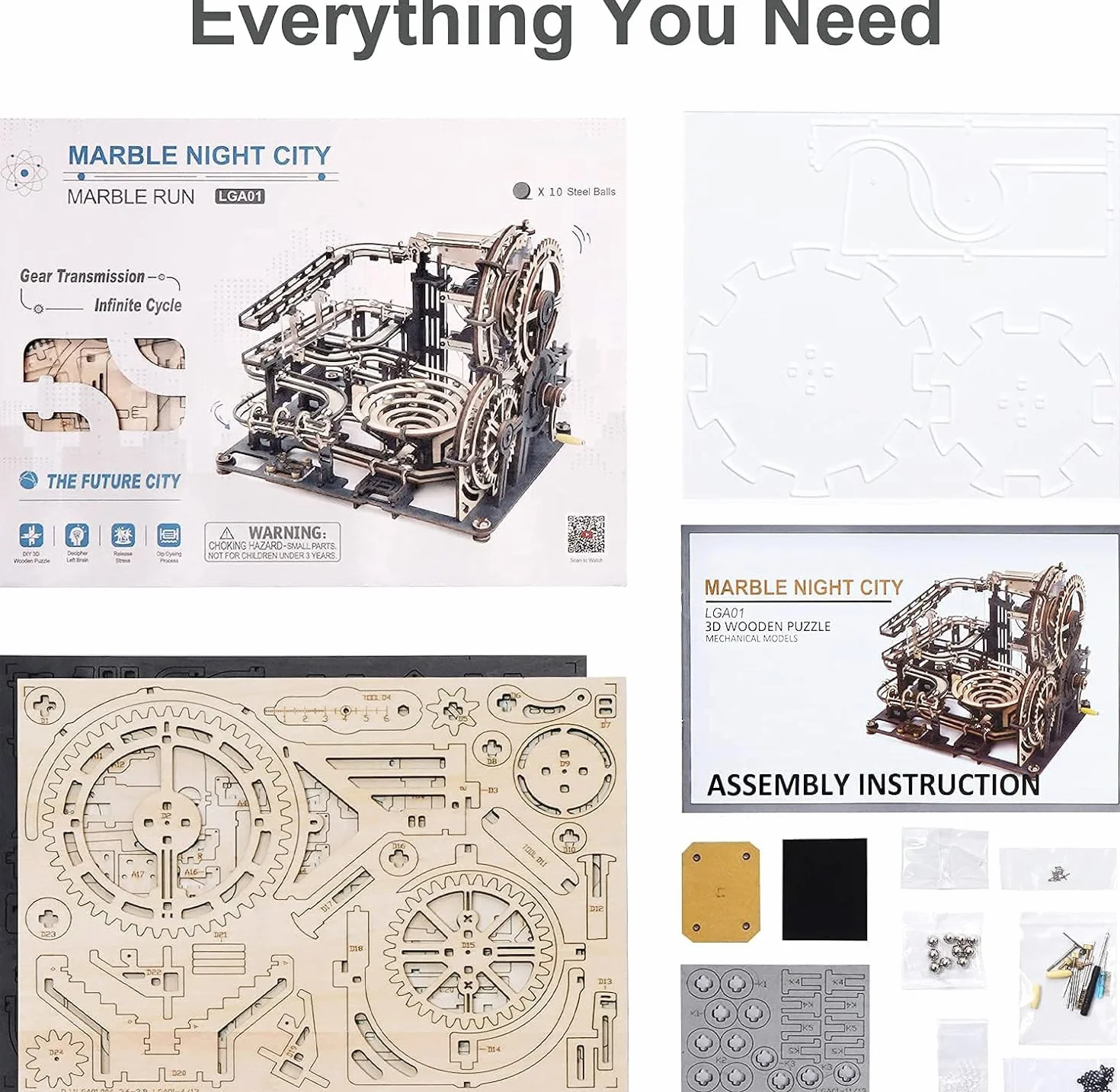 ROBOTIME Marble Run 3D Maquetas Madera Modelo De Kits para Adultos para Laser Cut Puzzle Construir Montar Construcción Artesanía Jigsaw Cumpleaños o Día de los Reyes Magos Ciudad Noche