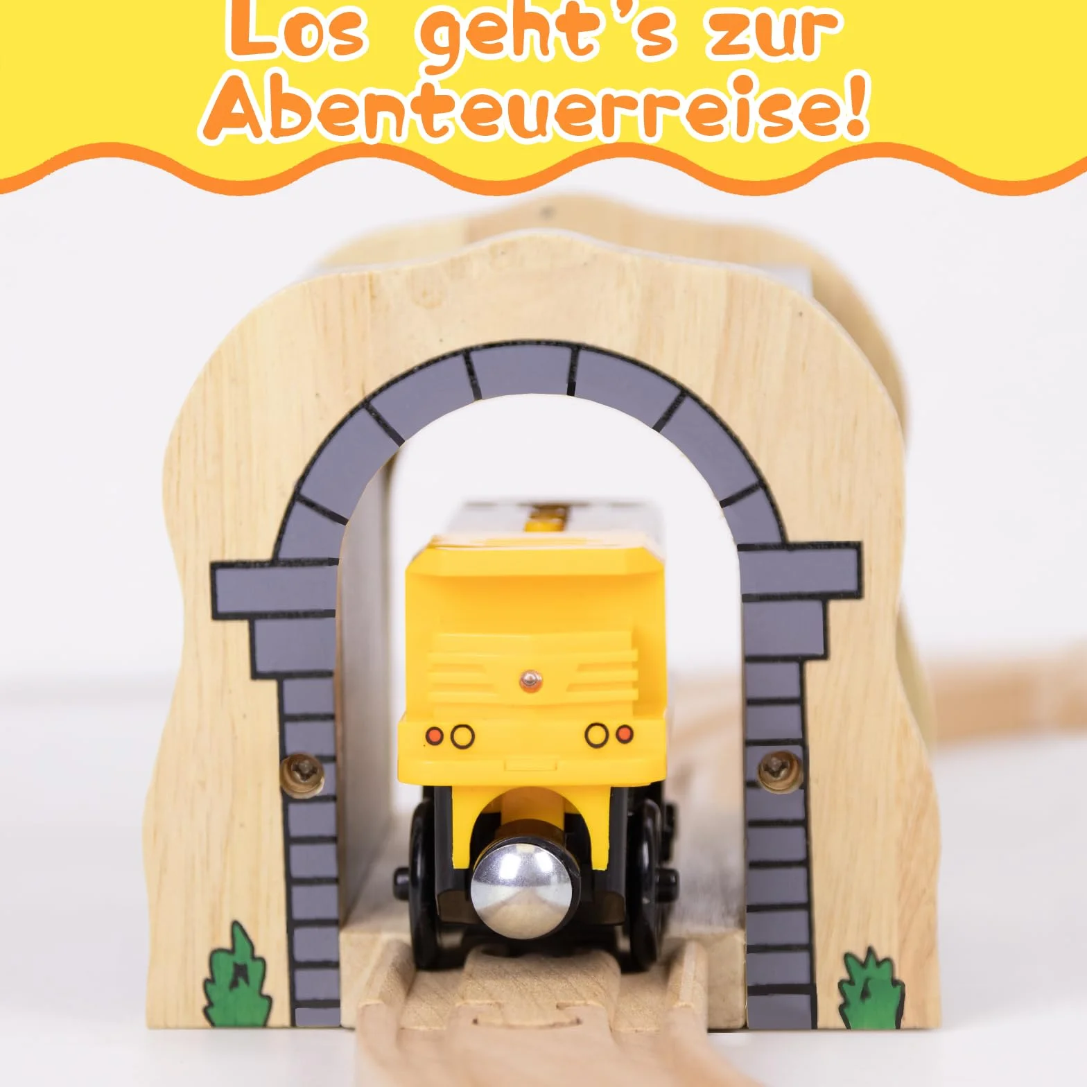 Accesorios de tren de madera para niños a partir de 3 años, túnel de piedra gris