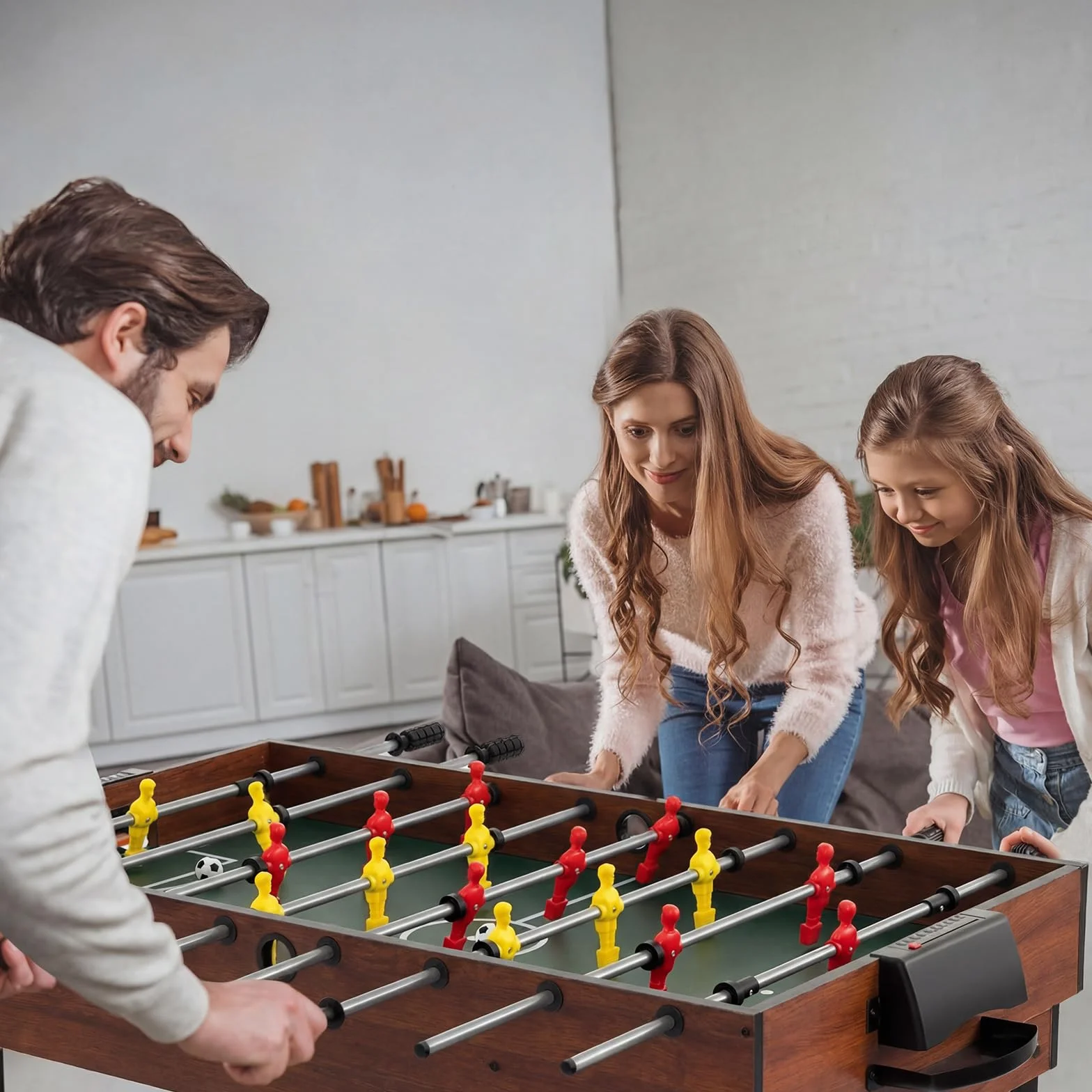 COSTWAY Futbolin, Billar, Hockey, Mesa de Tenis, 4 en 1 Mesa de Multijuegos con Patas y Accesorios, Futbolines para Niños y Adultos para Sala de Juegos, Bares, 125 x 97 x 83 cm