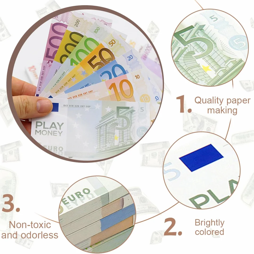 86 Piezas Billetes y Monedas de Euro de Juguete, Dinero Falso para Niños, Accesorios de Juego de Rol para Fiestas y Miniaturas