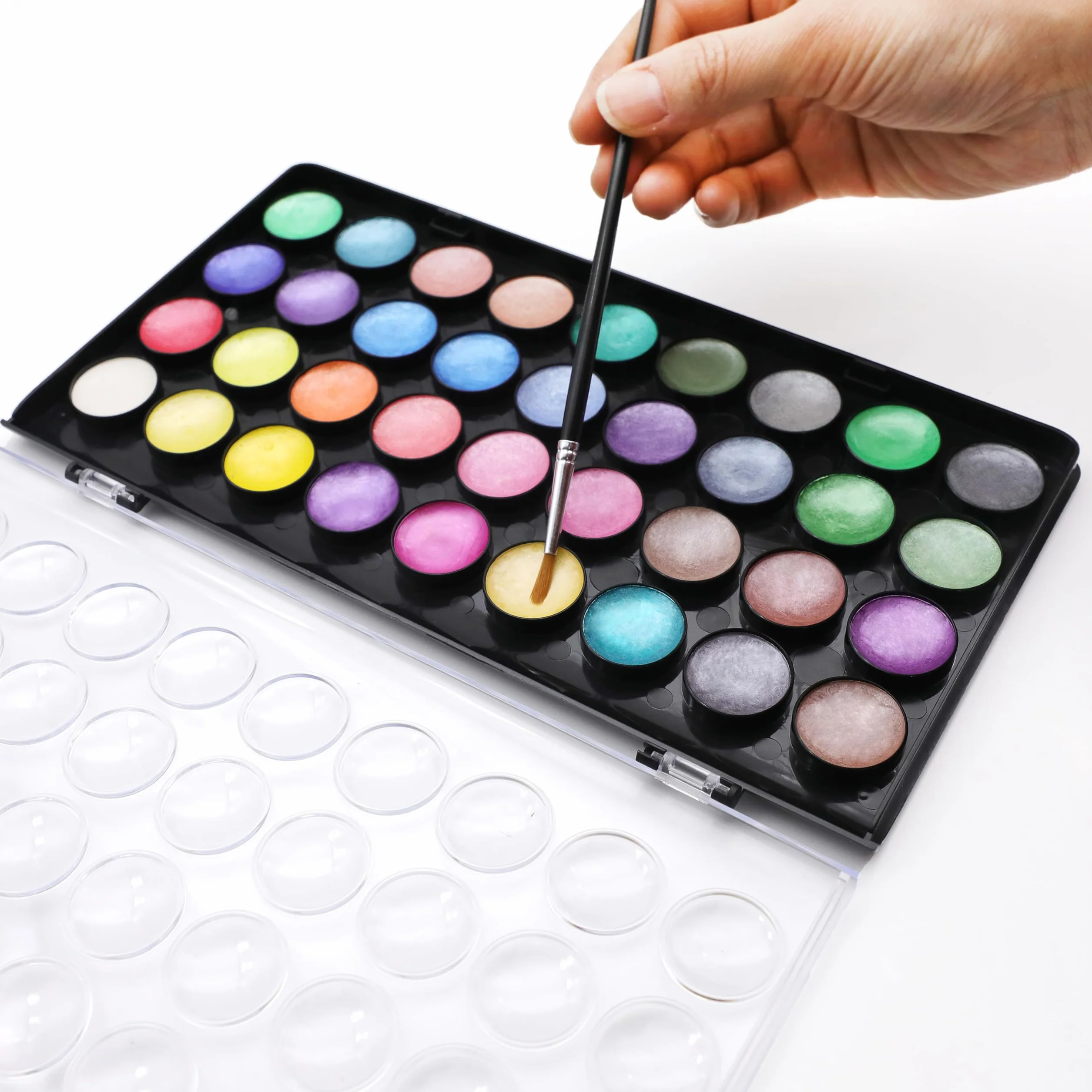 Artme Acuarelas/Paletas metálicas para pasteles de pintura de acuarela con un pincel de artista, 36 colores vibrantes