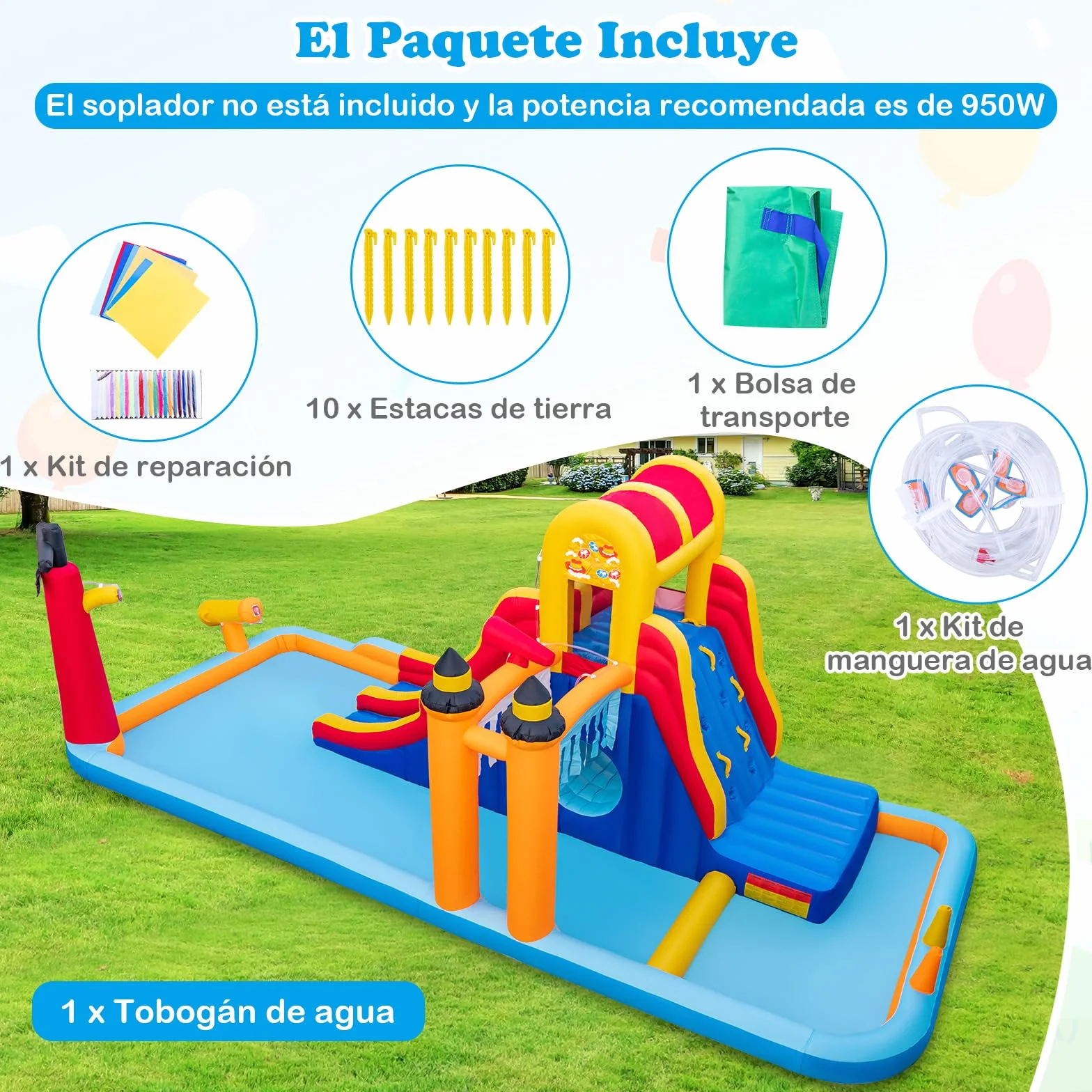 COSTWAY Castillo Hinchable Acuatico, 4 en 1 Castillo Hinchable para Niños 3-10 Años con 3 Niños, 693 x 295 x 263 cm, Seco y Agua, Insuflavel Crianças Interior Exterior