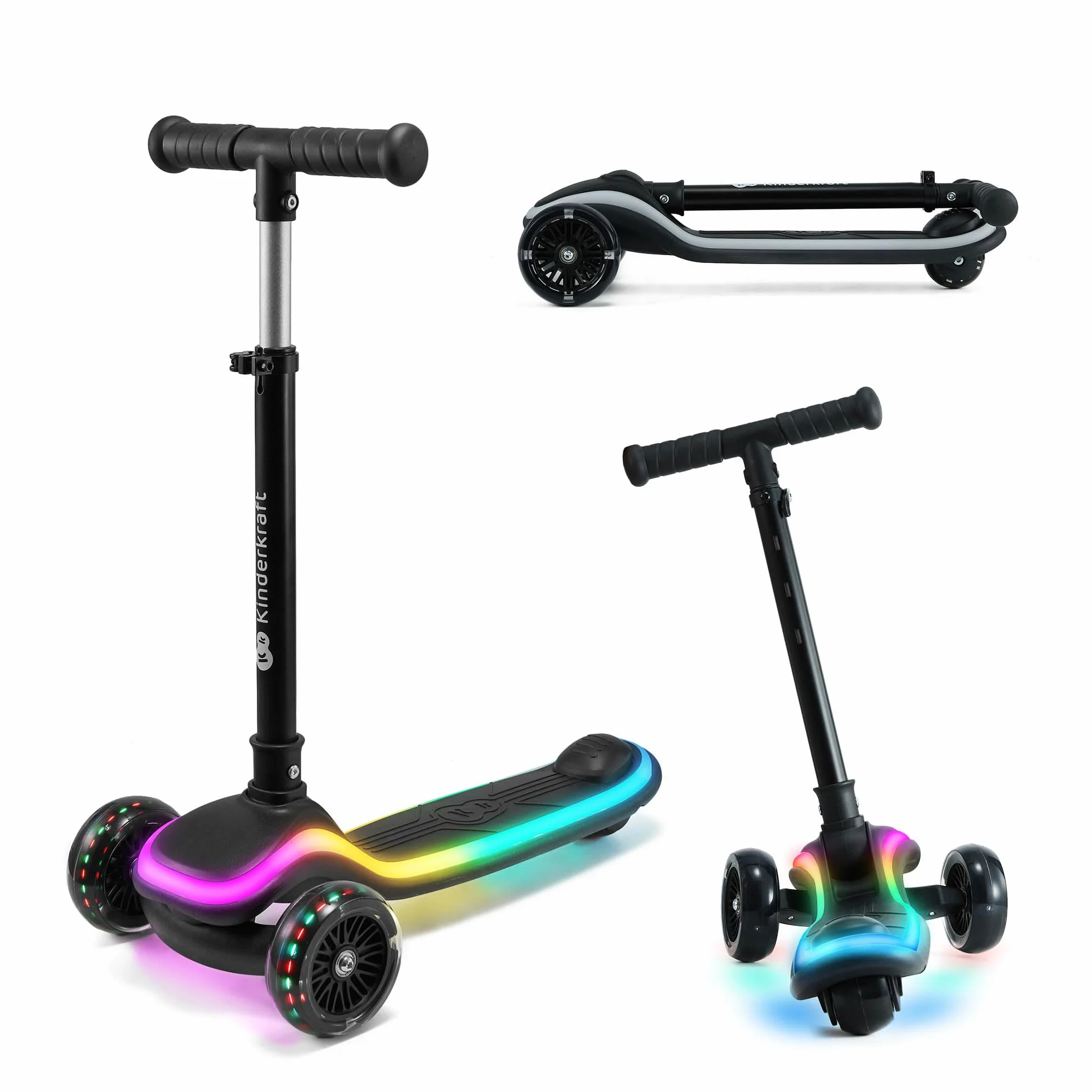 Kinderkraft RAKET Patinete para niños 1 año 50 kg Ruedas LED Manillar Regulable Altura Negro
