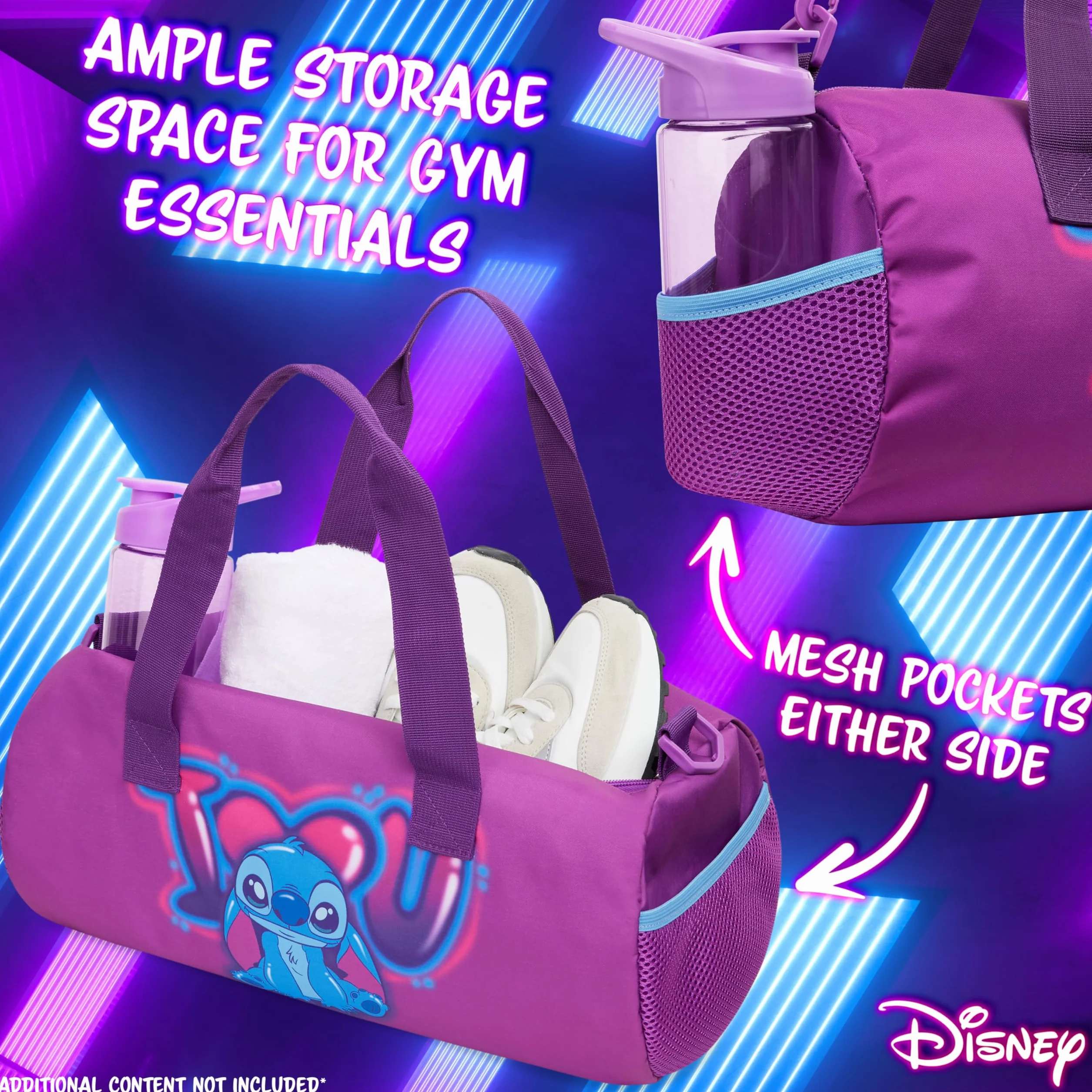 Disney Stitch Bolsa Deporte Niño Niña 39.5×19.5cm Correa Ajustable Viaje Colegio Regalo Púrpura