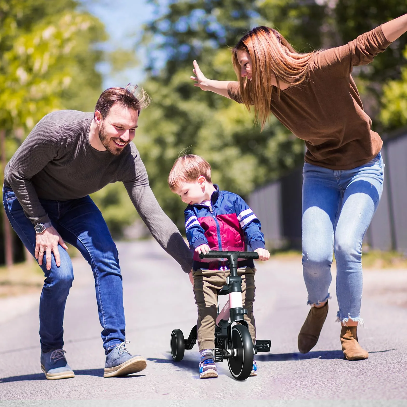 KORIMEFA Triciclos para Niños 6 en 1 Bici Multifunción, Triciclo de Equilibrio Plegable, Bicicleta, Carro de Equilibrio,Caminante Adecuado para niños de 1-4 años con Barra de Empuje Ajustable (Rosa)