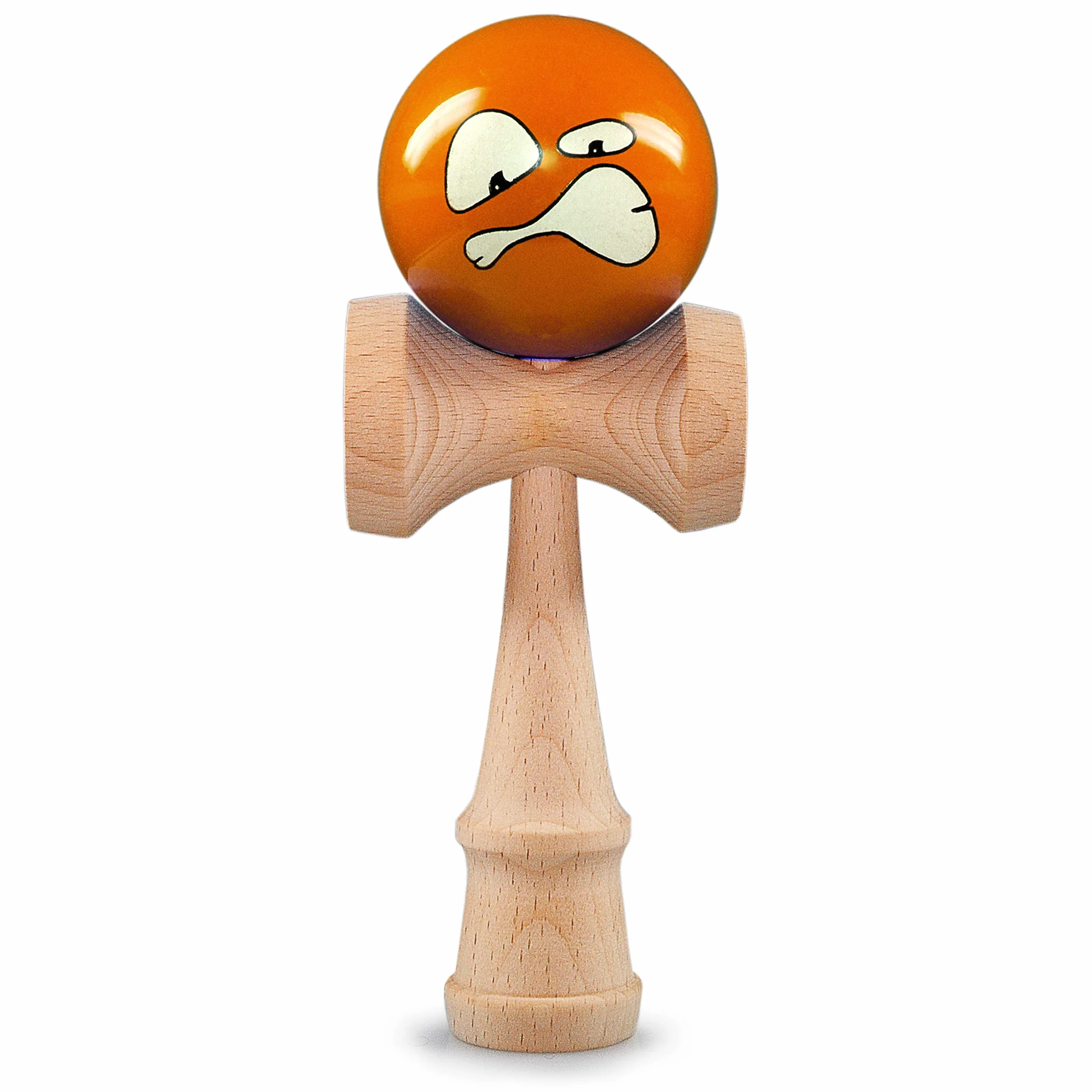 Ganzoo Kendama japonés Tradicional de Haya, Bola Perforada Aprox. 6 cm con Cuerda de Nylon, 3 Tazas de Captura en el Cuerpo, Acabado Lacado, Juguete de destreza con Cara Angry, Azul y Negro