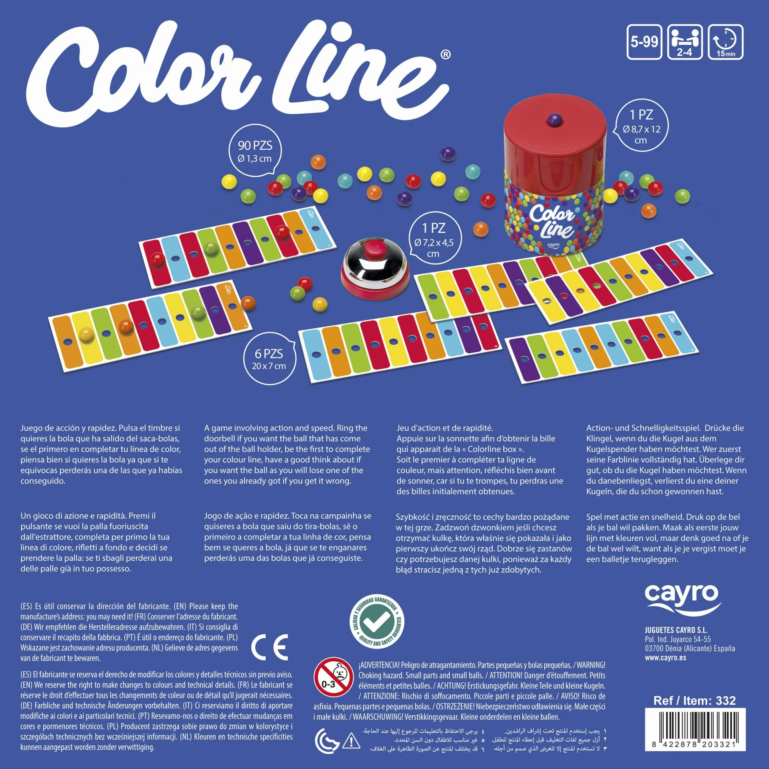 Cayro - Color Line - + 5 Años - Acción y Rapidez - Juego de Mesa Educativo y Divertido - Niños y Adultos - con Timbre y Sacabolas - De 2 a 4 Jugadores