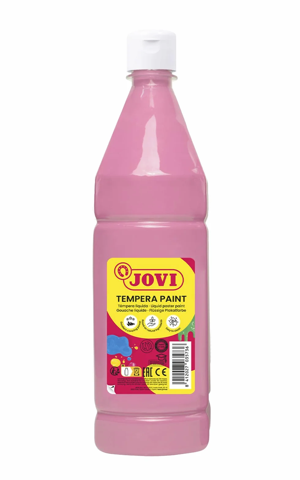 Jovi - Témpera líquida, botella de 1 l, Color Rosa, Formato escolar | Pintura a base de ingredientes naturales, Fácil de lavar, Sin gluten