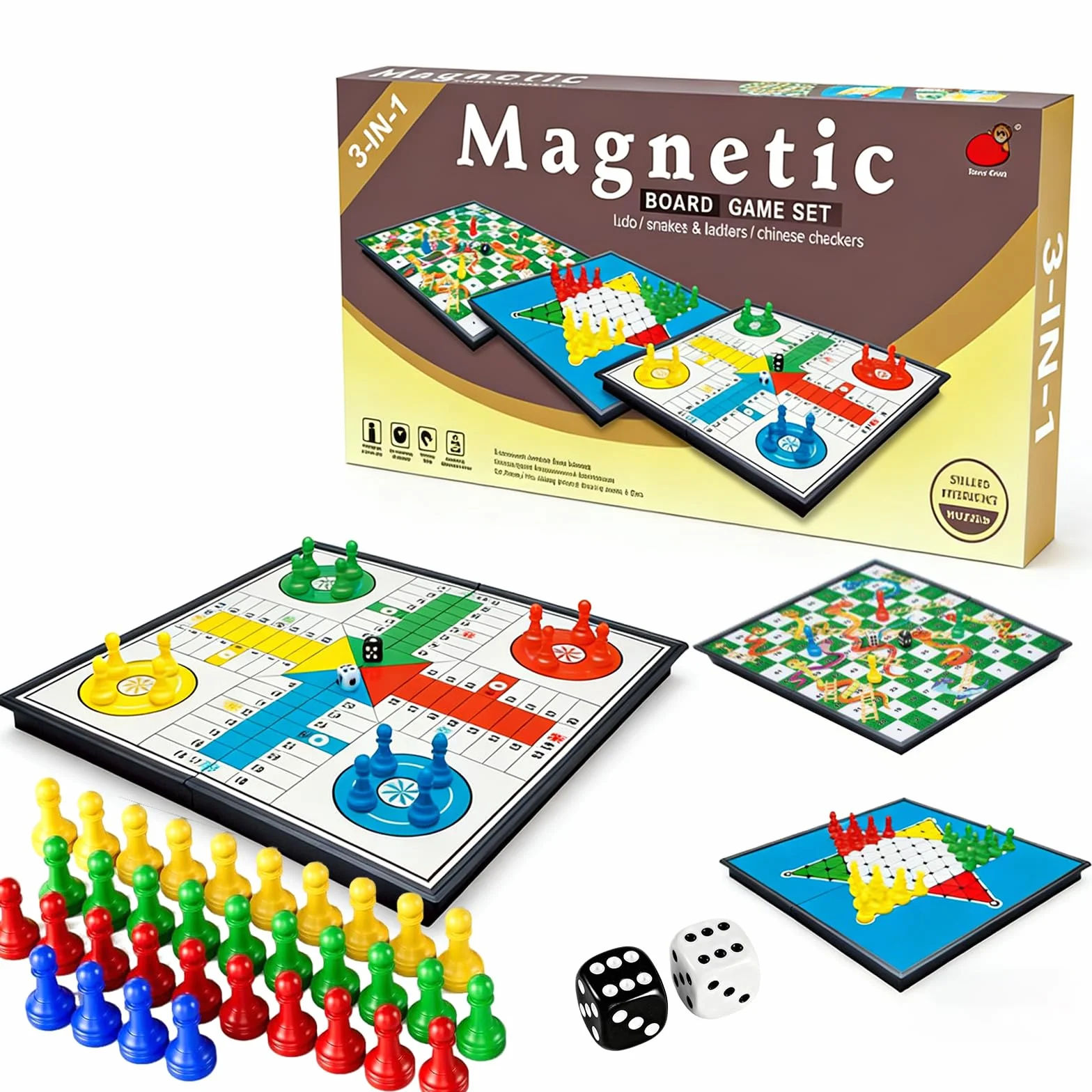 3 en 1 Parchis Magnetico Incluye Serpientes Escaleras, Ajedrez Aviones Ajedrez con Dados, Portátil Ajedrezs para Niños, Juegos Educativos para Toda Familia, Ideales para Viajes por Carretera