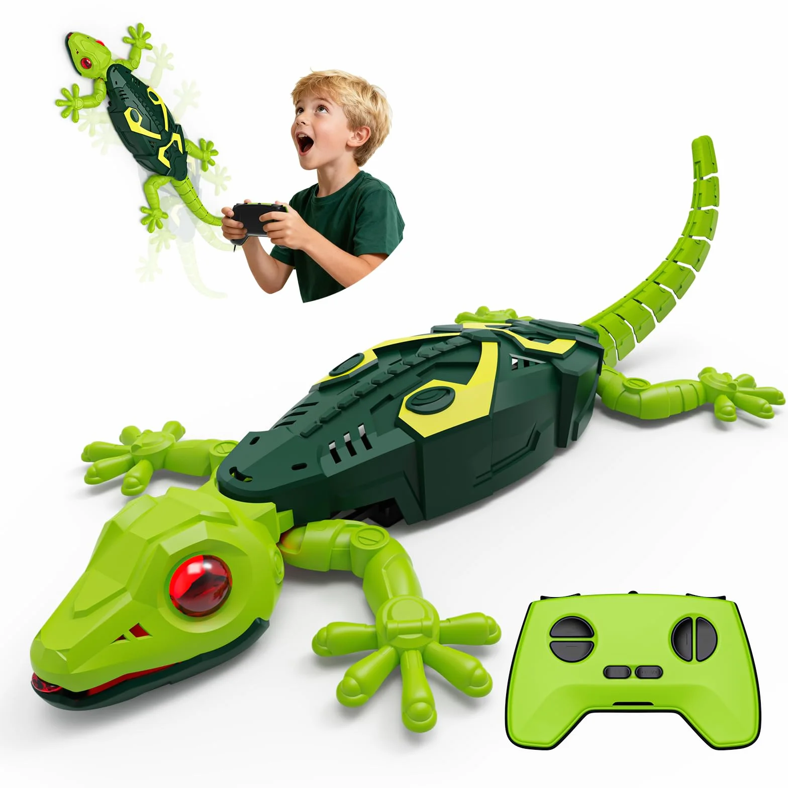 Gecko Trepador Lagartija Teledirigida con Ojos LED Juguete Robot Control Remoto de Pared USB para Niños 3-9 años