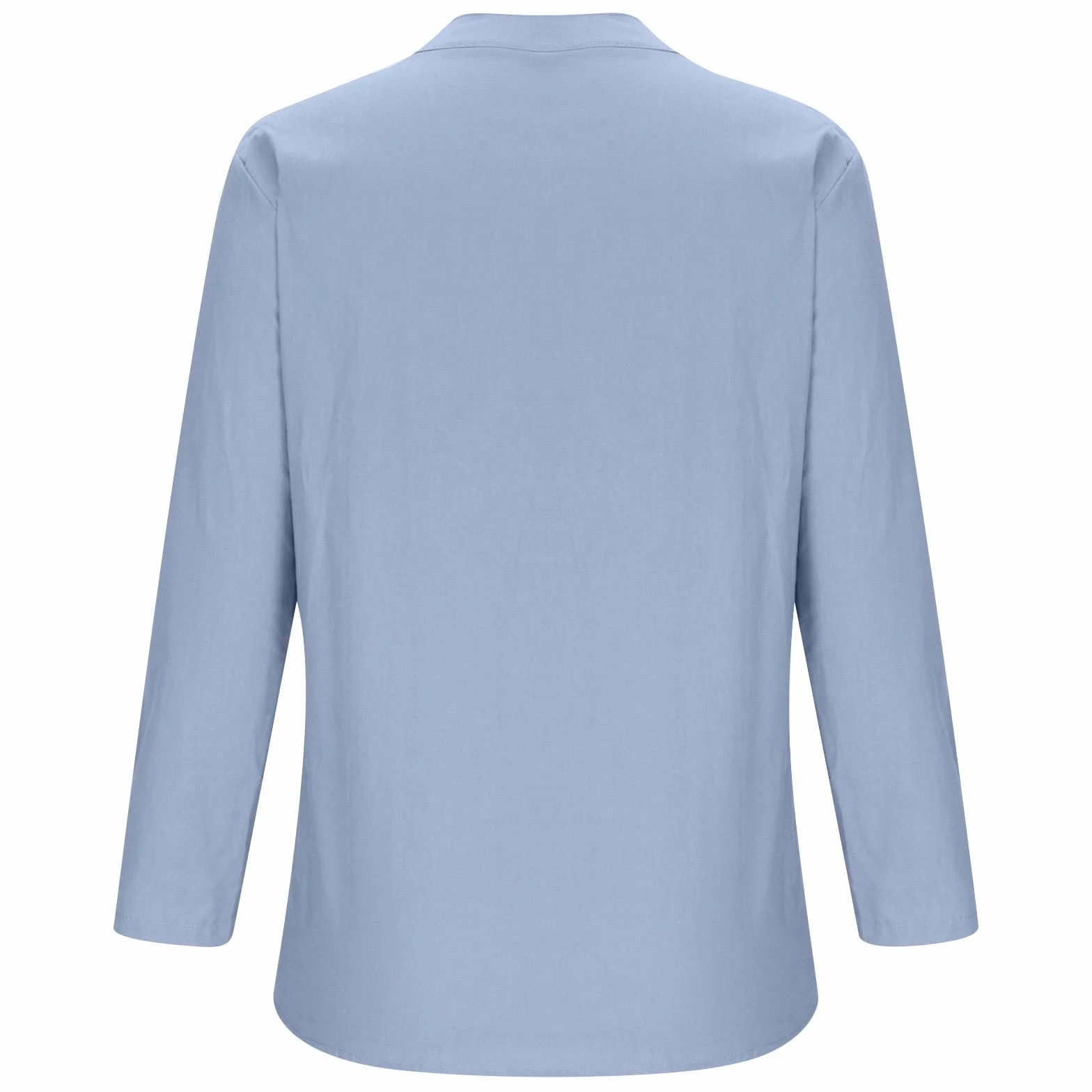 Camiseta Mujer Lino Algodón Manga Larga Cuello en V Color Sólido Talla Grande Transpirable Blusa 2025