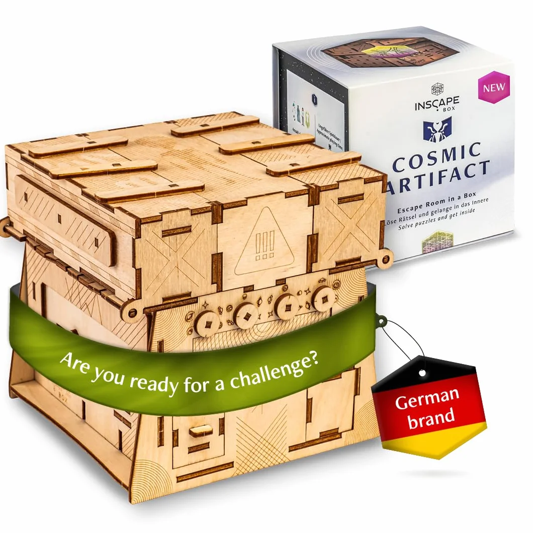 INSCAPE Cosmic Artifact Cluebox – Nivel 5 muy difícil – Caja rompecabezas de madera – Puzzle Box – Escape Room Juego Adultos – Juegos de ajos – Rompecabezas de madera 3D – Juegos de pensamiento