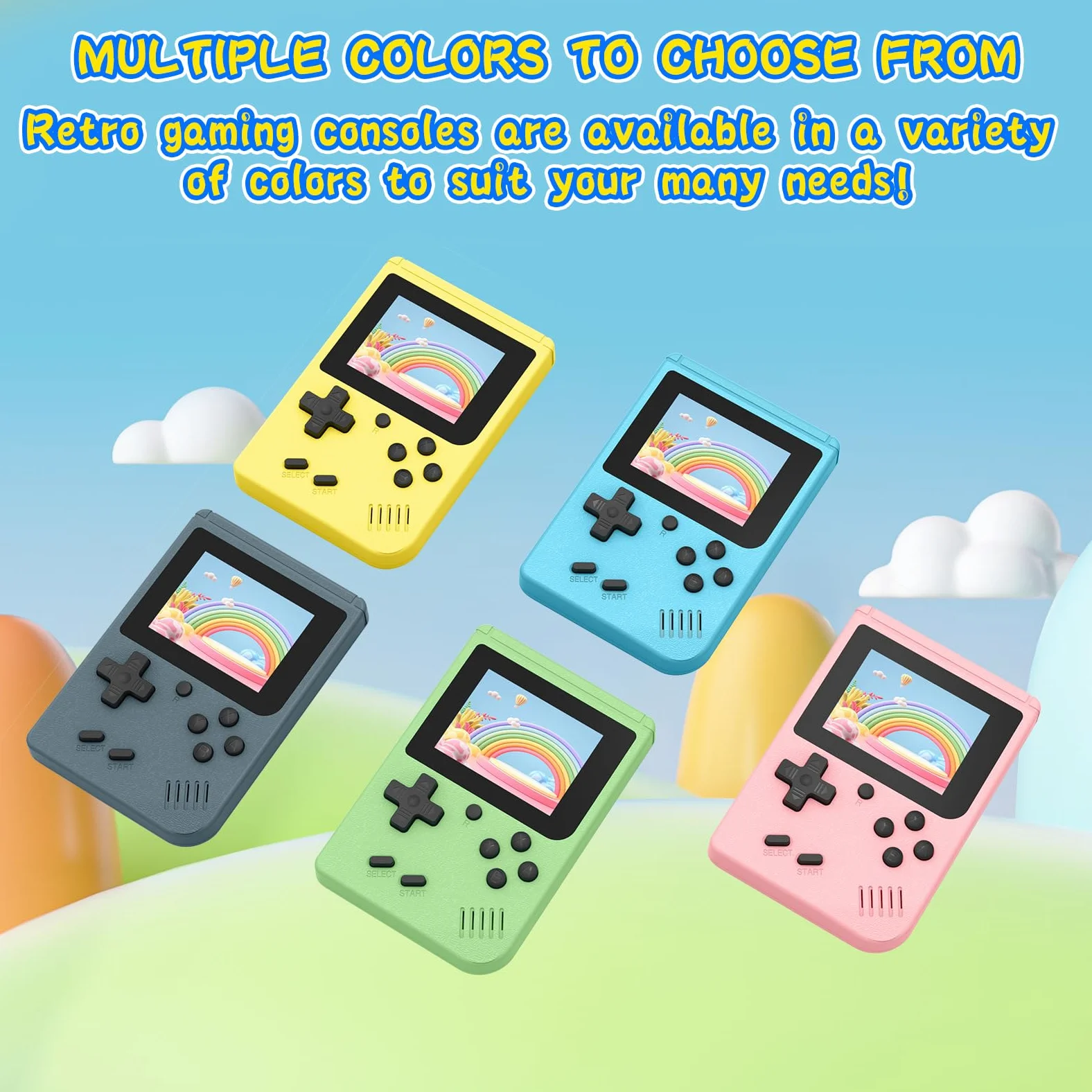 Consola de juegos retro, consola de juegos retro clásica incorporada, pantalla IPS de 3.0 pulgadas, batería recargable de 1020 mAh, consola de videojuegos portátil de arcade (amarillo)