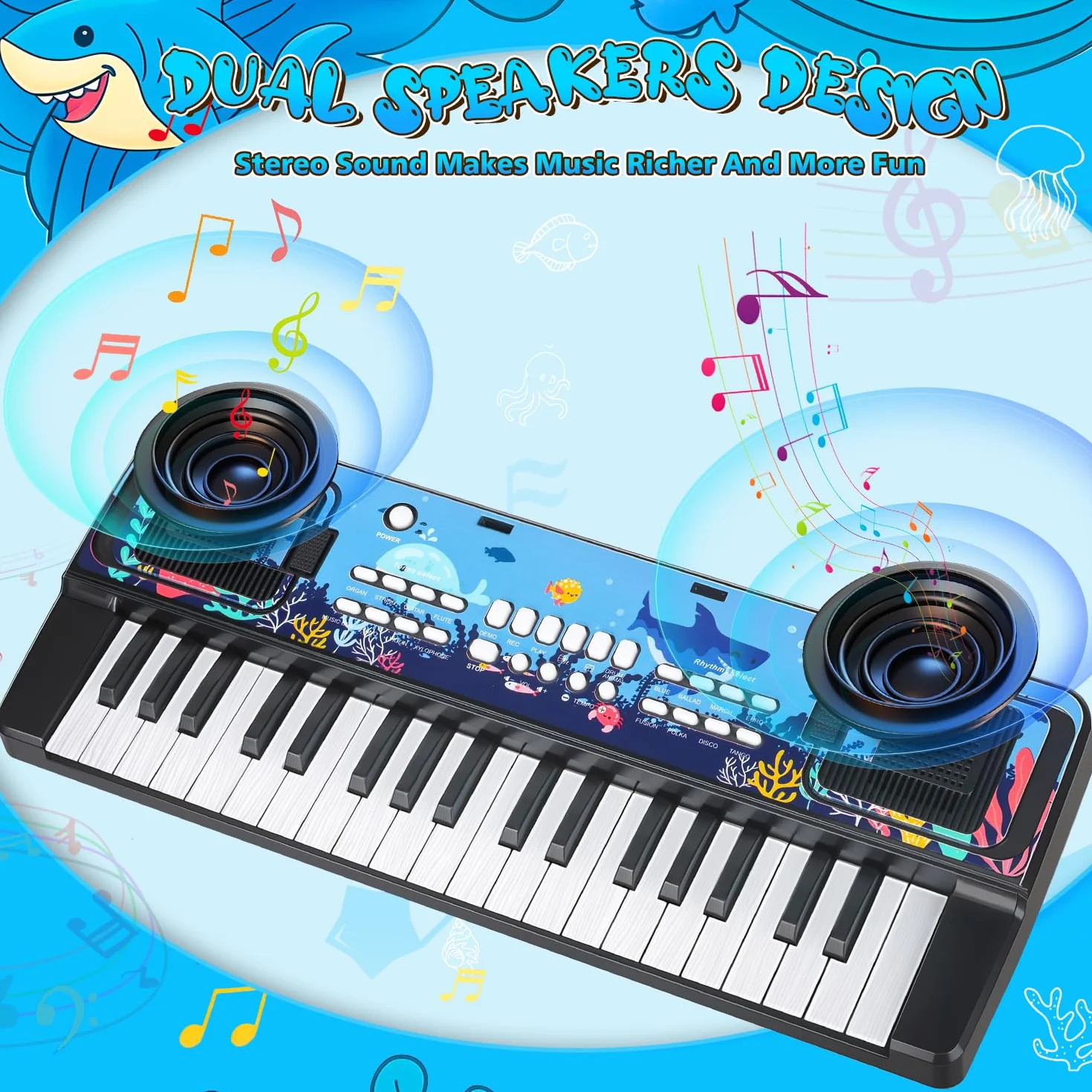 Infantil Piano Teclado 37 Teclas con Microfono y Atril – Portátil Juguete Musical para 3 4 5 6 Años Principiante Niños y Niñas, Regalos Navidad Cumpleaños, Negro