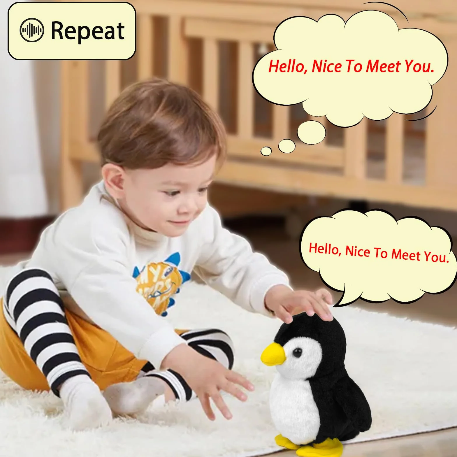 YH YUHUNG Pingüino de Peluche Que Camina y Repite lo Que Dices, Juguete Interactivo con Alas y Movimiento