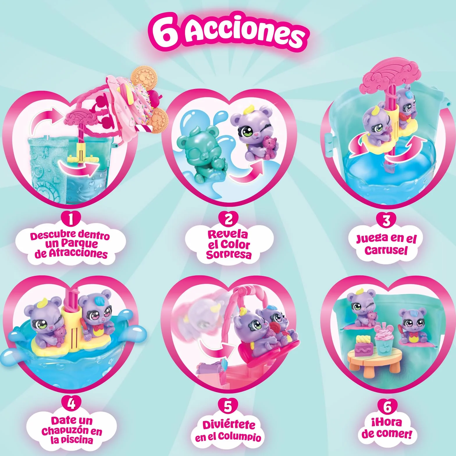 Smoothie Fun Park Bear Twins. Casita con Parque de Atracciones en Forma de Smoothie: Incluye 1 Smoothie, 2 Figuras exclusivas “Color Reveal” y 3 Accesorios