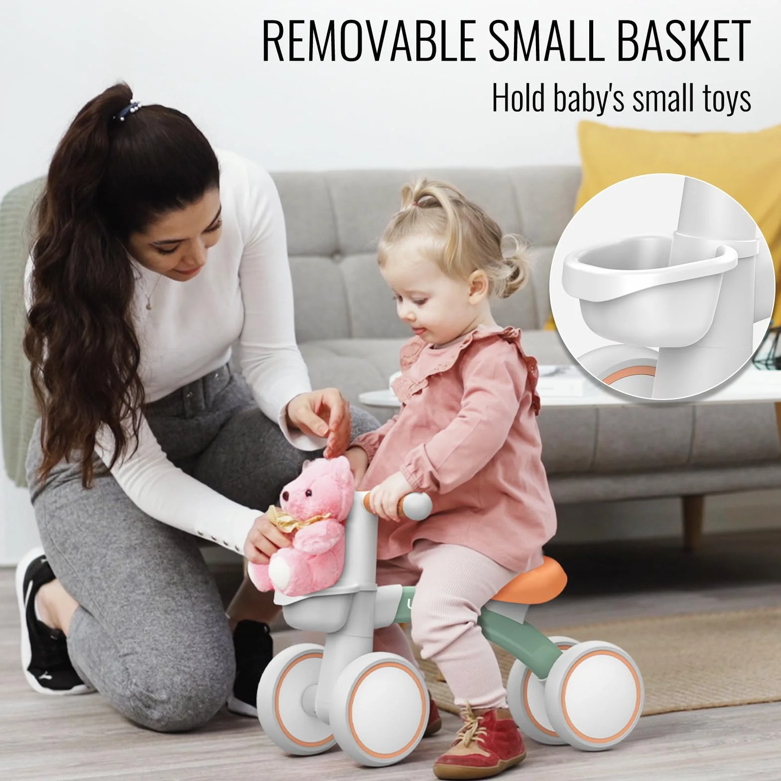 Umatoll Bicicleta sin Pedales para Niños 1 Año Equilibrio, Bici Bebe con Canasta, Verde