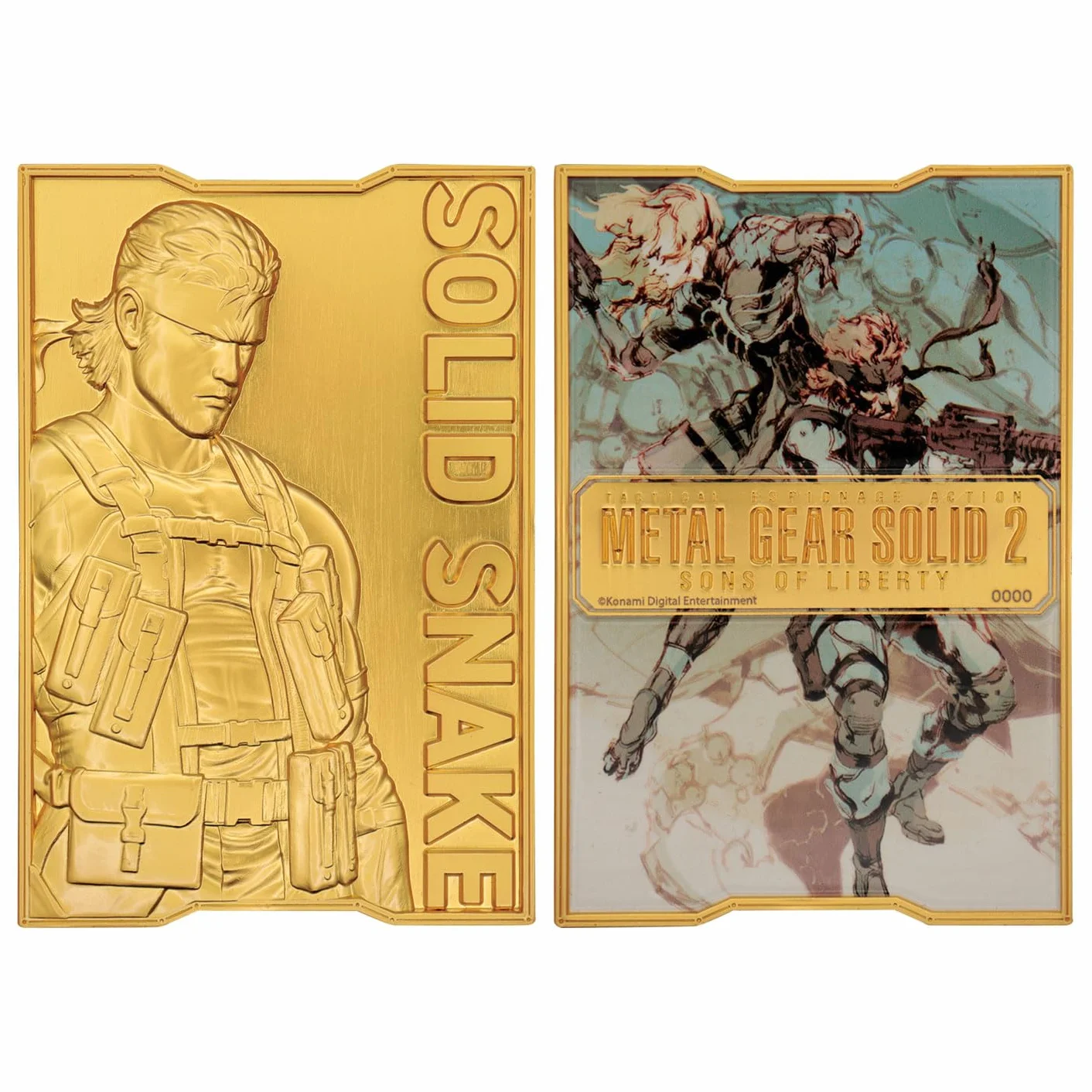 FaNaTtik Metal Gear Solid 2 - Lingote de serpiente sólido chapado en oro de 24 quilates, con licencia oficial y edición limitada coleccionable (2.001 en todo el mundo) con numeración individual