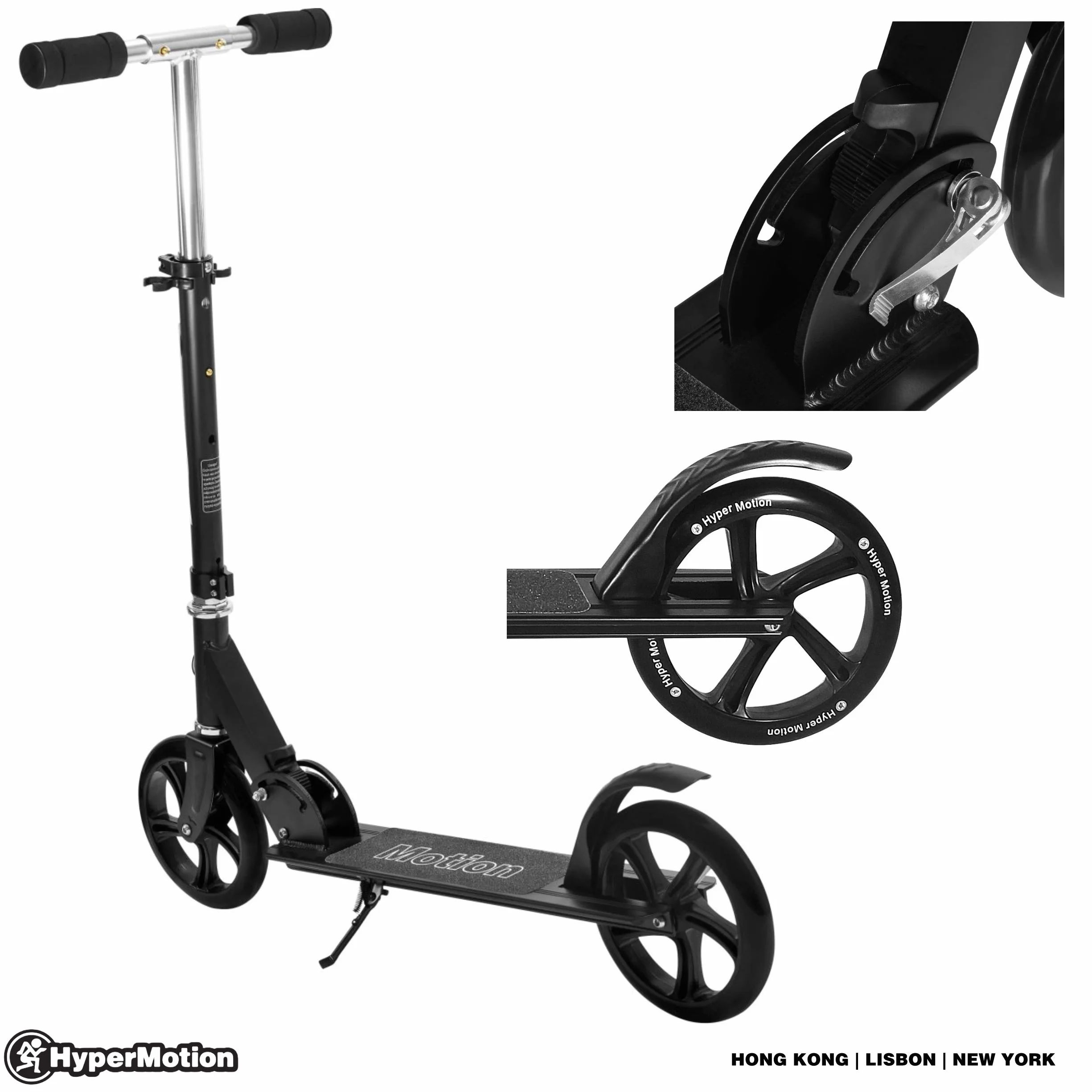 HyperMotion Patinete para Adultos, 3,2kg de Ruedas Grandes 200mm, Carga Máxima de 100kg, Scooter con Manillar Ajustable y ABEC-7, Patinete Plegable y Antideslizante Rockster