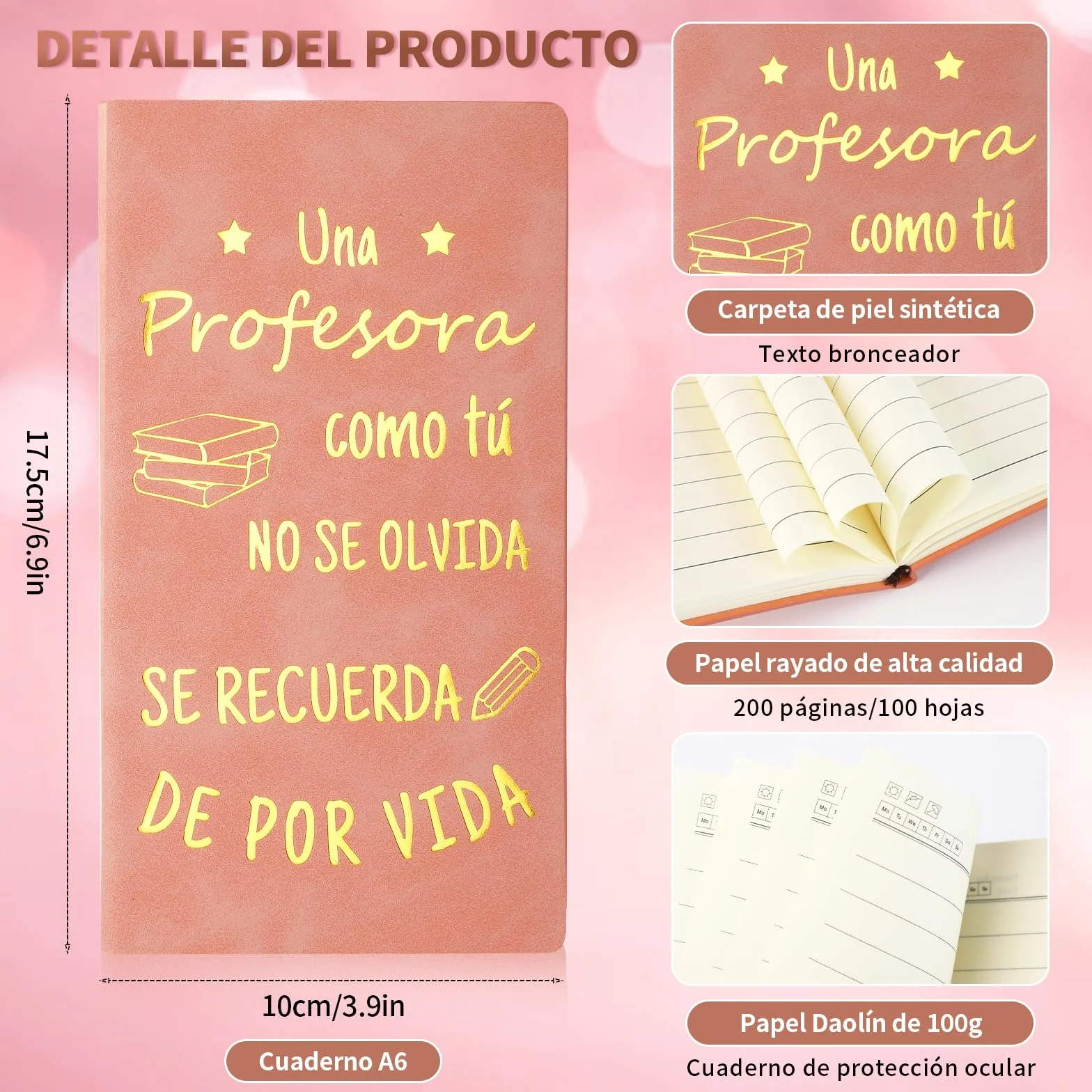 Echehi Regalo Profesora Infantil, con Cuaderno Profesora, Pluma de la Suerte, Tarjeta y Caja de Regalo, Regalos Originales Para Profesoras