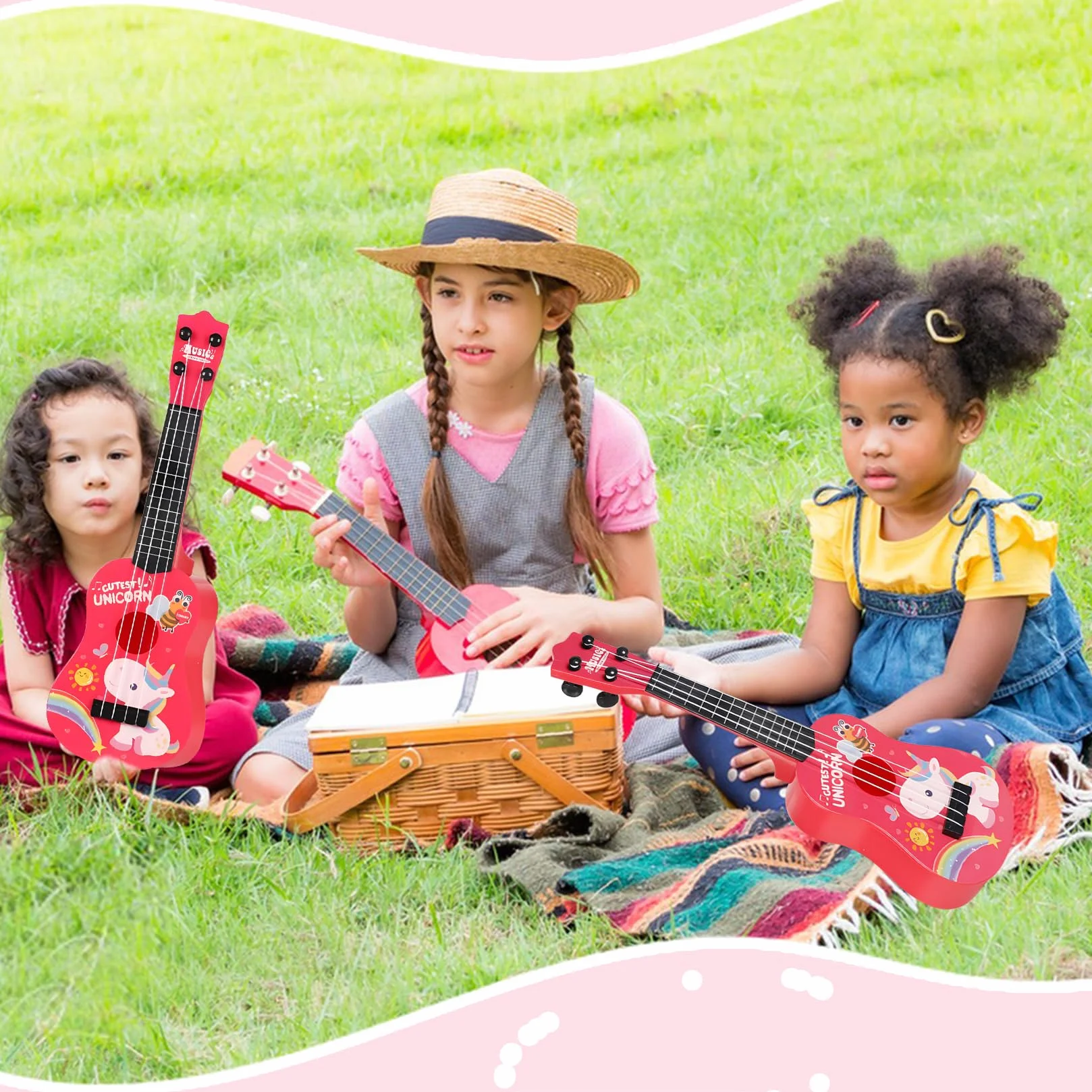 Guitarra de Juguete para Niños - 42cm con 4 Cuerdas Ajustables - Ukelele Música Juguete para Pequeños Principiantes Niñas