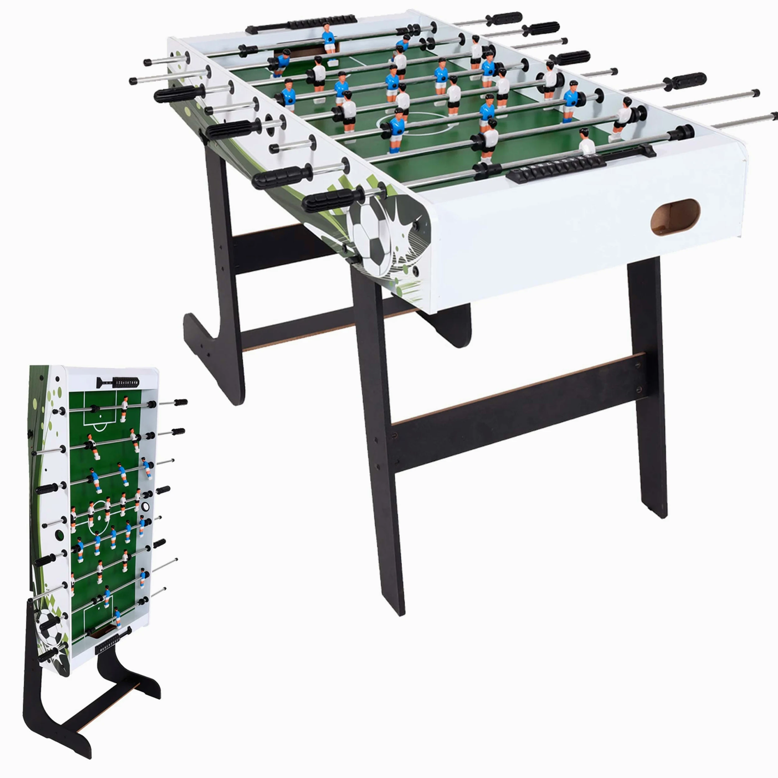 Mendler - Futbolín de mesa London, mesa de fútbol de mesa plegable 84x121x105 - blanco/verde con motivo de fútbol