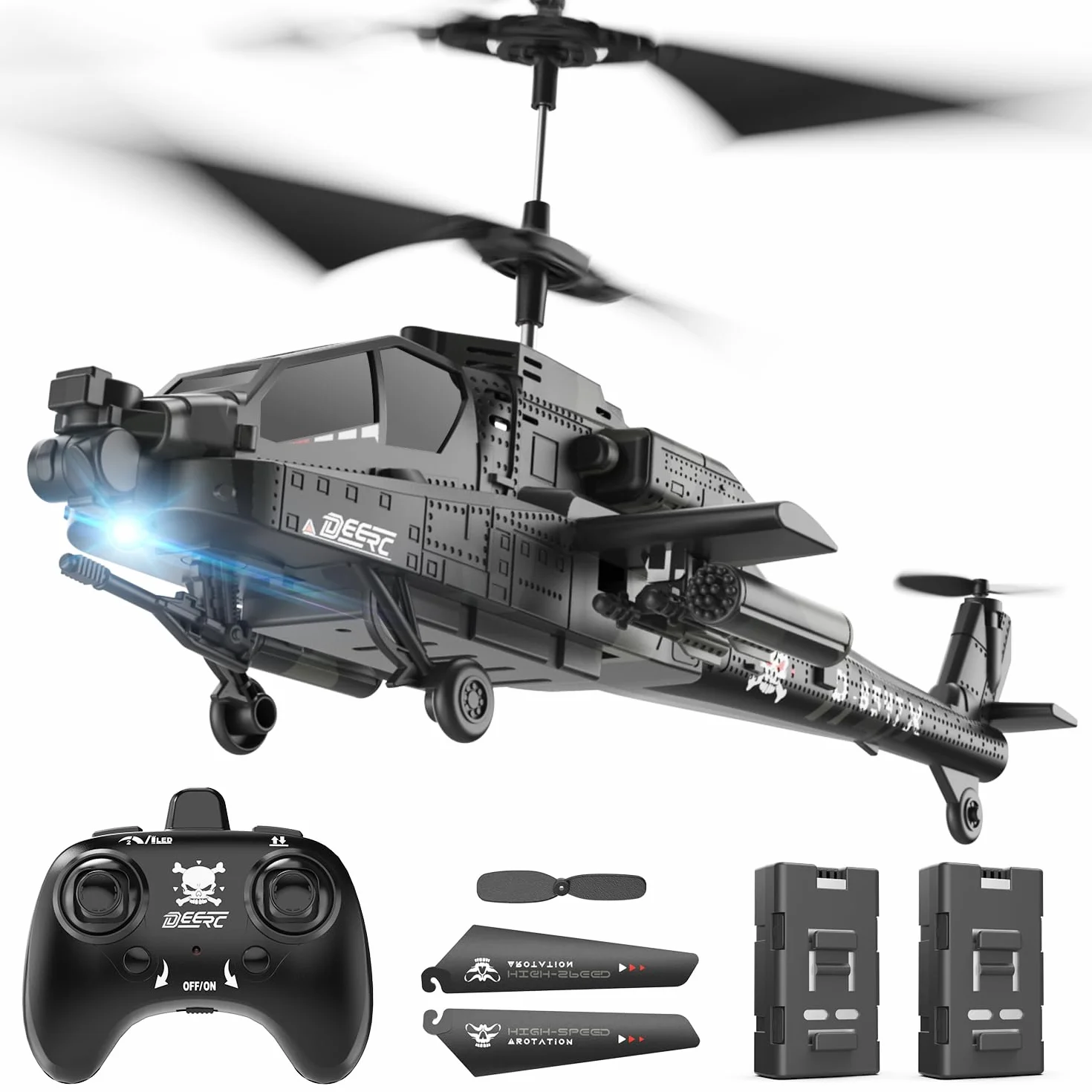 DEERC Helicóptero RC, avión RC para niños y Adultos, helicóptero de Control Remoto de 2,4 GHz, Tiempo de Vuelo de 30 Minutos, Luces LED y retención de altitud, Juguete para niños de 8 a 12 años