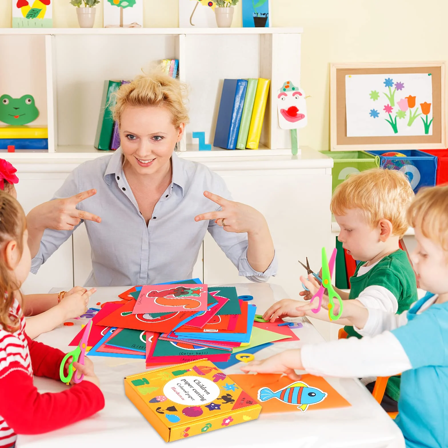 Juego de corte de papel para niños, 2 unidades de tijeras de plástico de seguridad para niños, con 96 hojas de papel con frutas de animales, tijeras para manualidades, tijeras de papel, habilidades