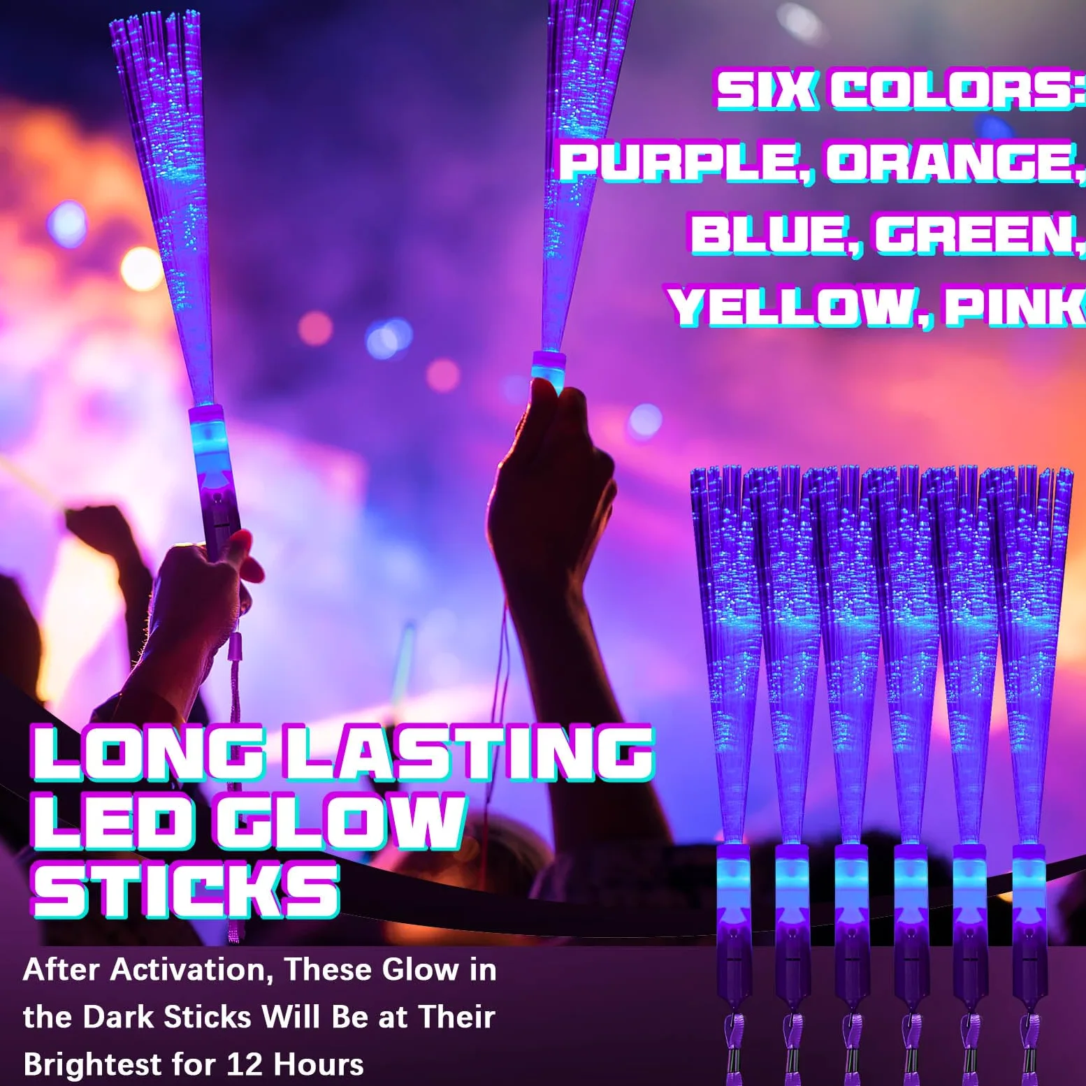 Lewtemi 300 varitas de fibra óptica a granel que brillan en la oscuridad, suministros de fiesta, varitas intermitentes LED coloridas para recuerdos de fiesta de boda (morado)