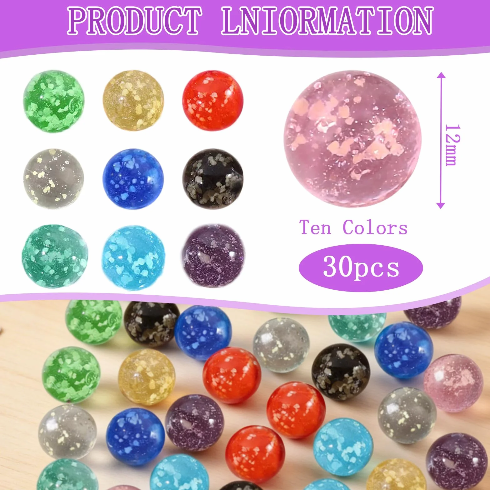 30 PCS Canicas Que Brillan en la Oscuridad 12mm MáRmoles de Cristal Que Brillan En la Oscuridad Brillan en la Canicas MáRmoles