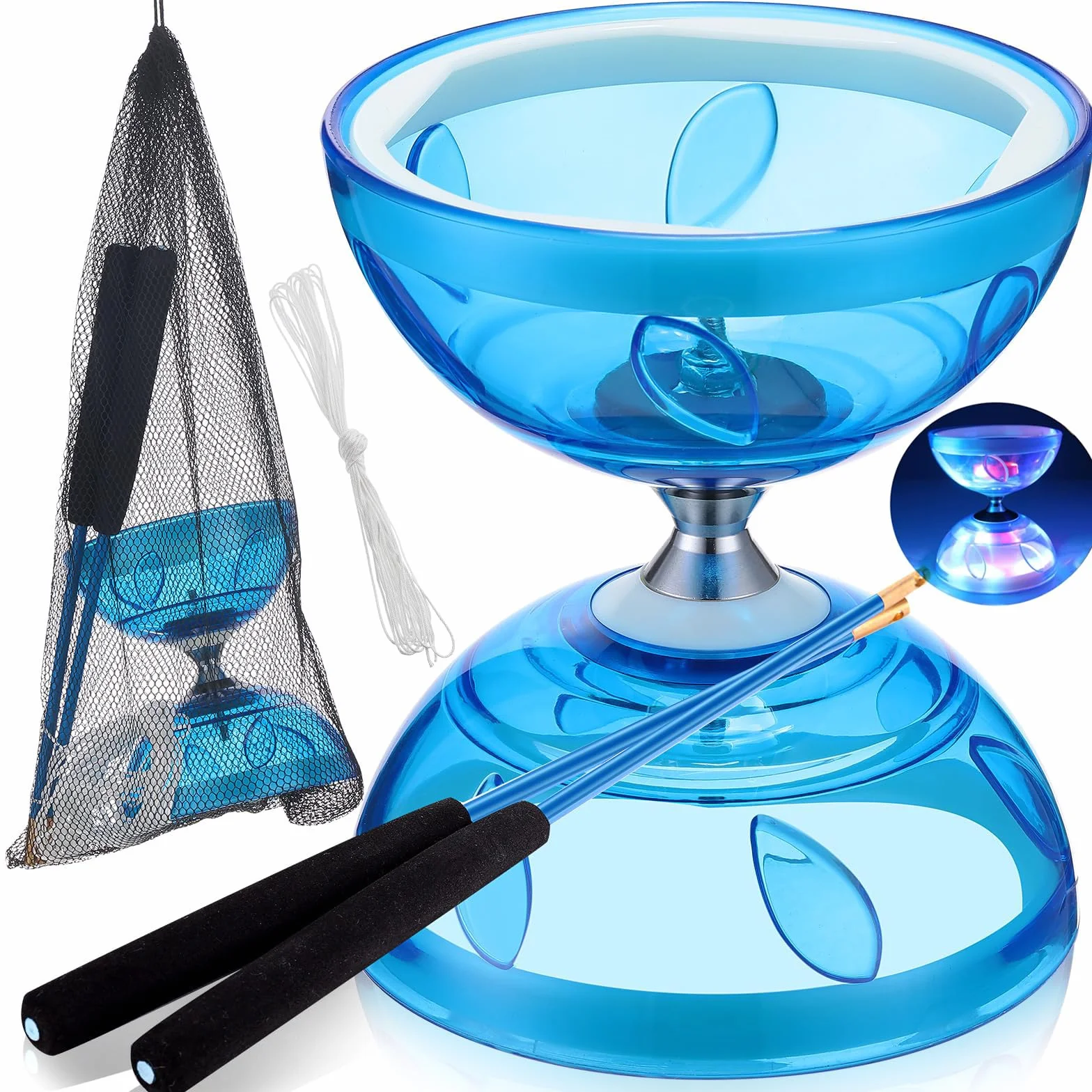 Diábolo LED con rodamiento de bolas, juego luminoso 4 colores, para niños y adultos, principiantes, circo