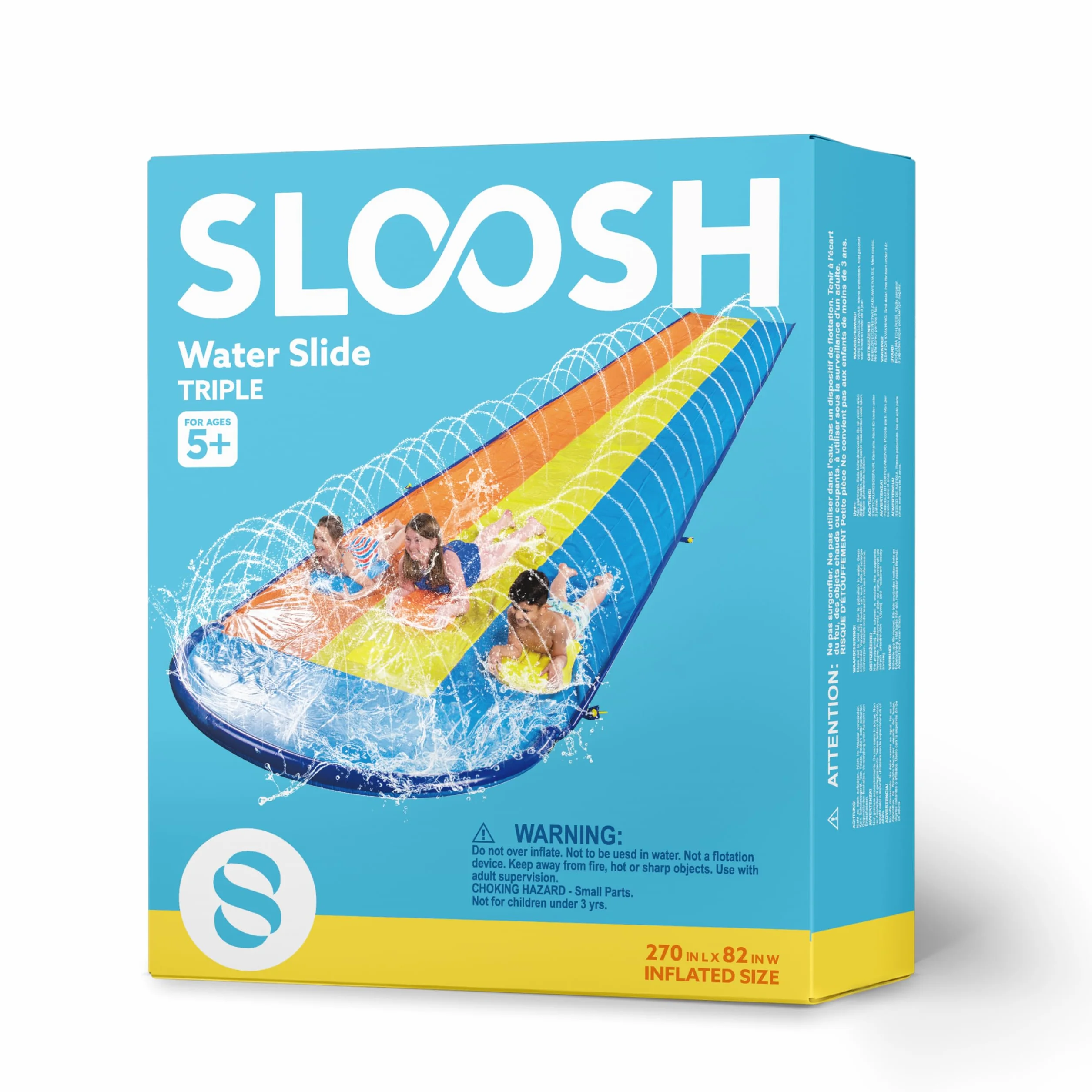 Sloosh 18ft/548cm Tobogán Triple con 3 Tablas, tobogán acuático para césped con rociador para niños y Adultos, Juguete de Verano para diversión al Aire Libre
