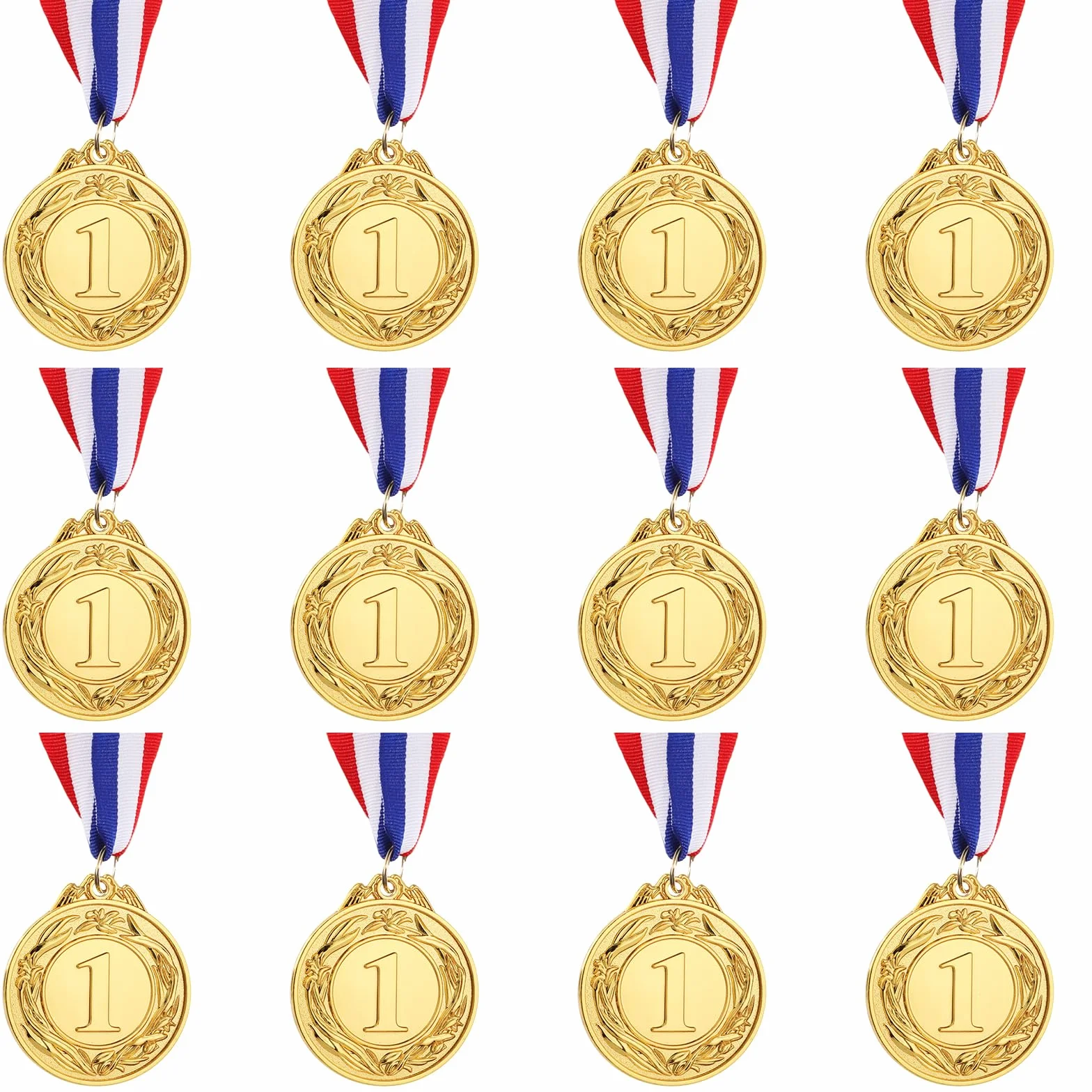 Simpeak 12 Pcs Medallas de Metal de Oro, Medallas de Aleación con Cintas para Competiciones Deportivas