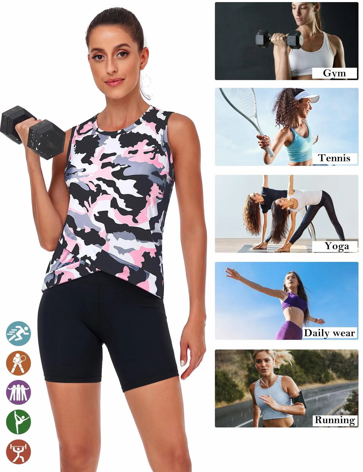 Akiooue Camiseta sin mangas para mujer deportes yoga gimnasio absorbe humedad