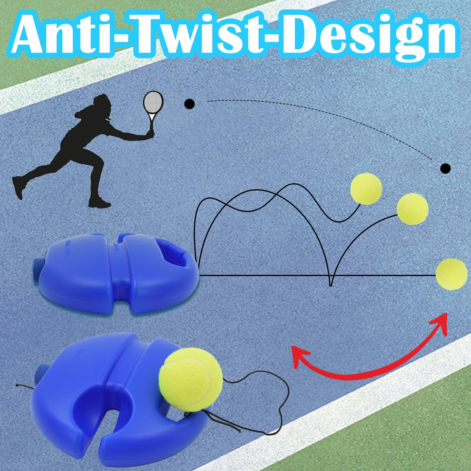 PROVO Entrenador de Tenis, Set de Entrenamiento con 2 Bolas de Rebote para Niños Adultos Principiantes