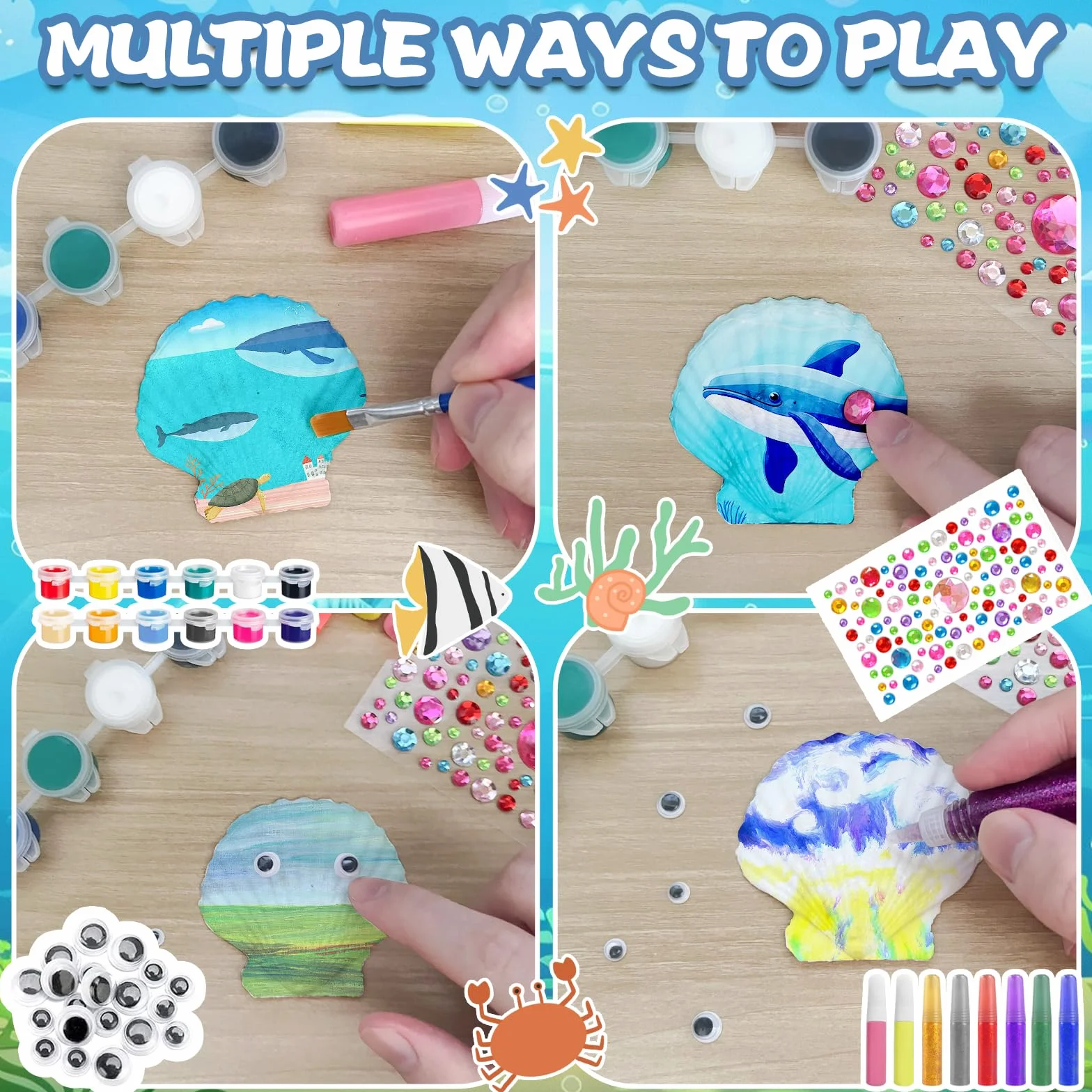 LUCKNIGHT Conchas que Brillan en la Oscuridad Pintar Manualidades para Niños, Kit Pintura de Conchas para Niños, Pintar Kit con conchas, Regalos para Niñas y niños de 5-10 Años