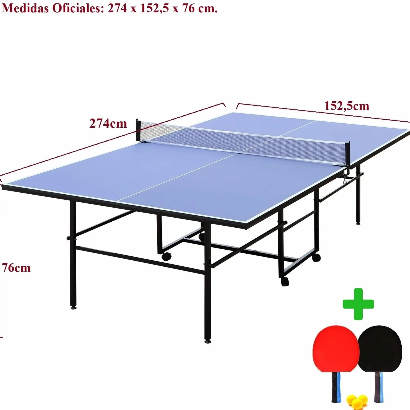 Mesa de Ping Pong Plegable Oficial con Red, Palas y Pelotas