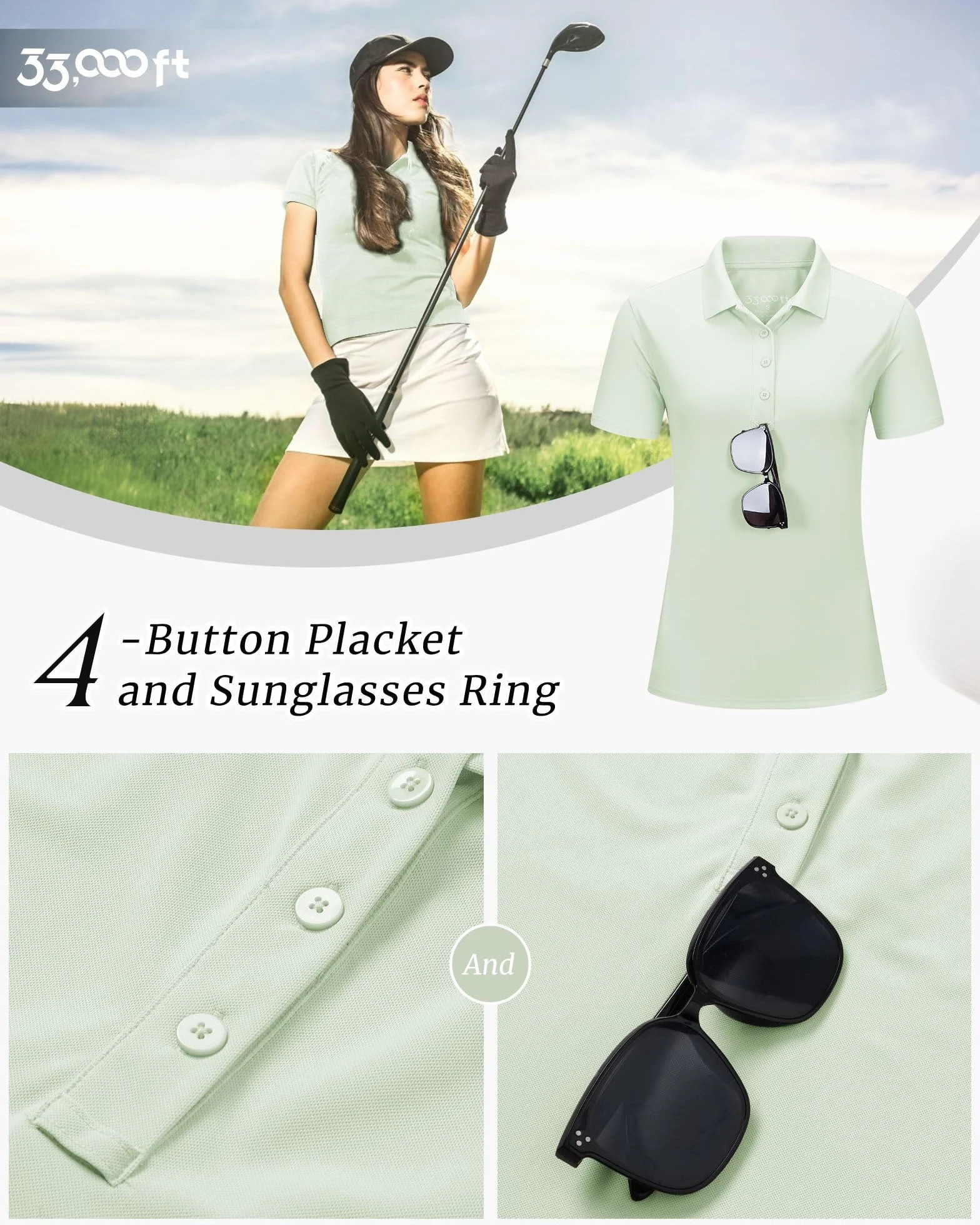 Polo de golf para mujer protección UV manga corta secado rápido transpirable